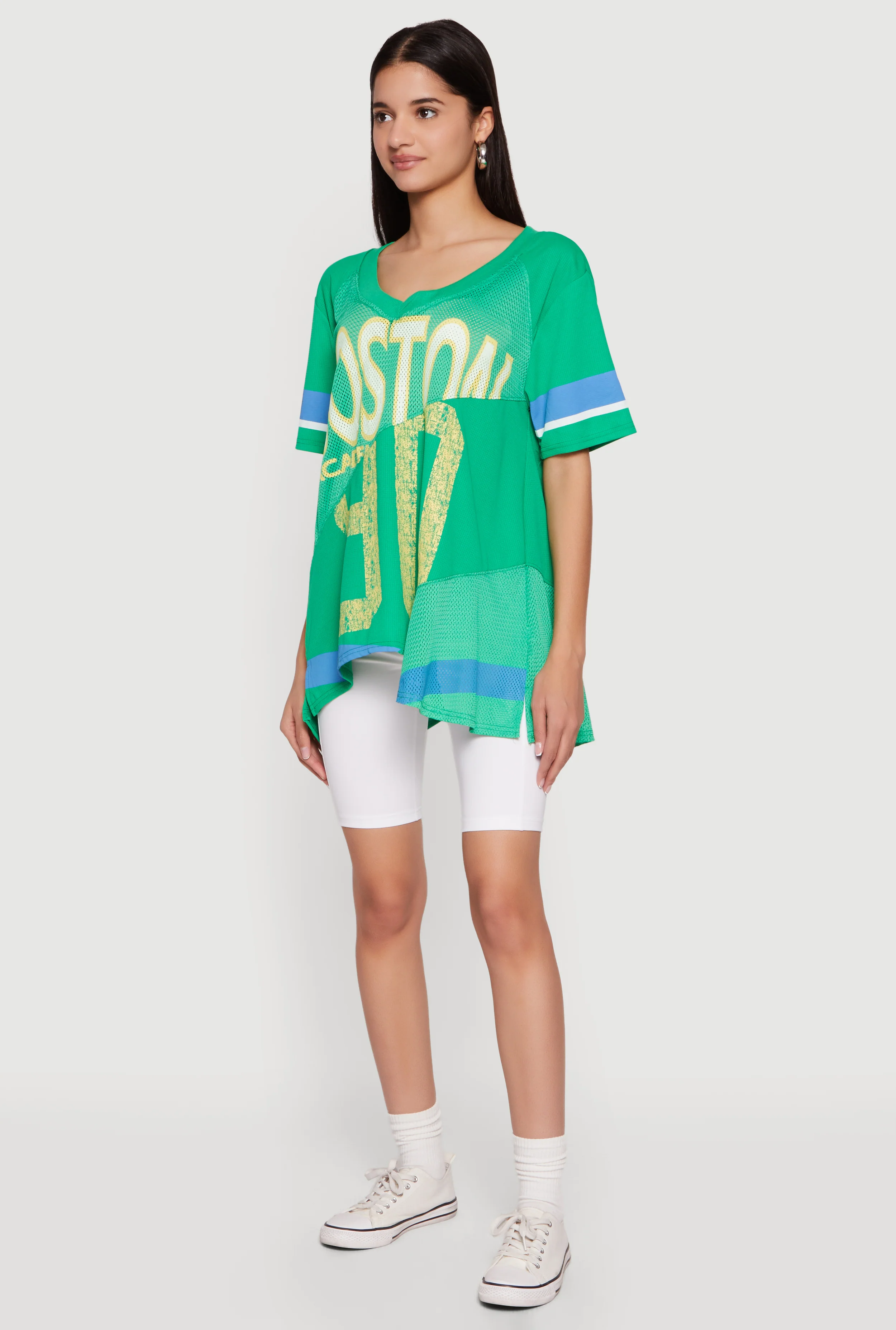 Oversized Patchwork Graphic Mesh Jersey - Image 3