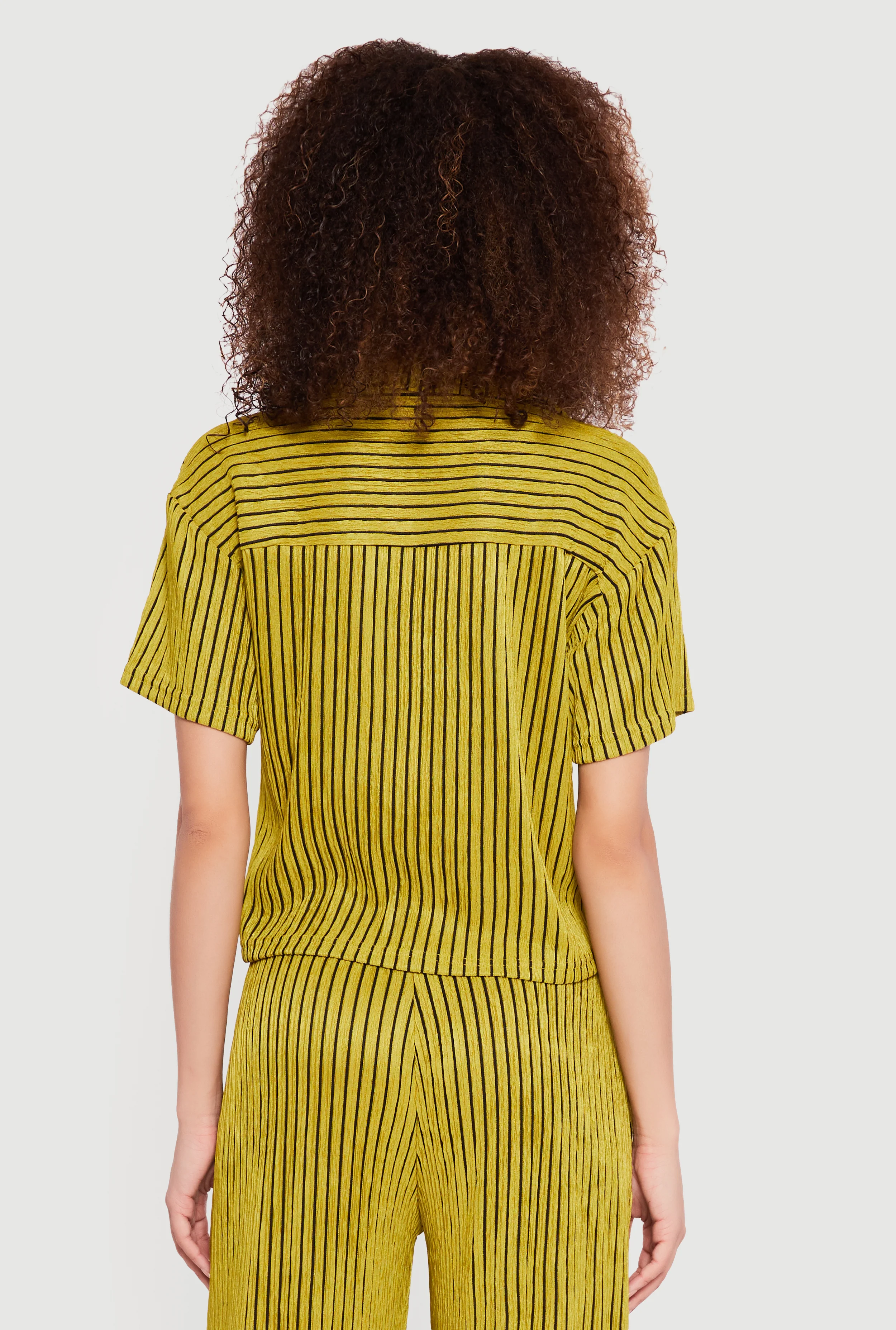 Striped Plisse Short Sleeve Button Front Shirt - Image 5