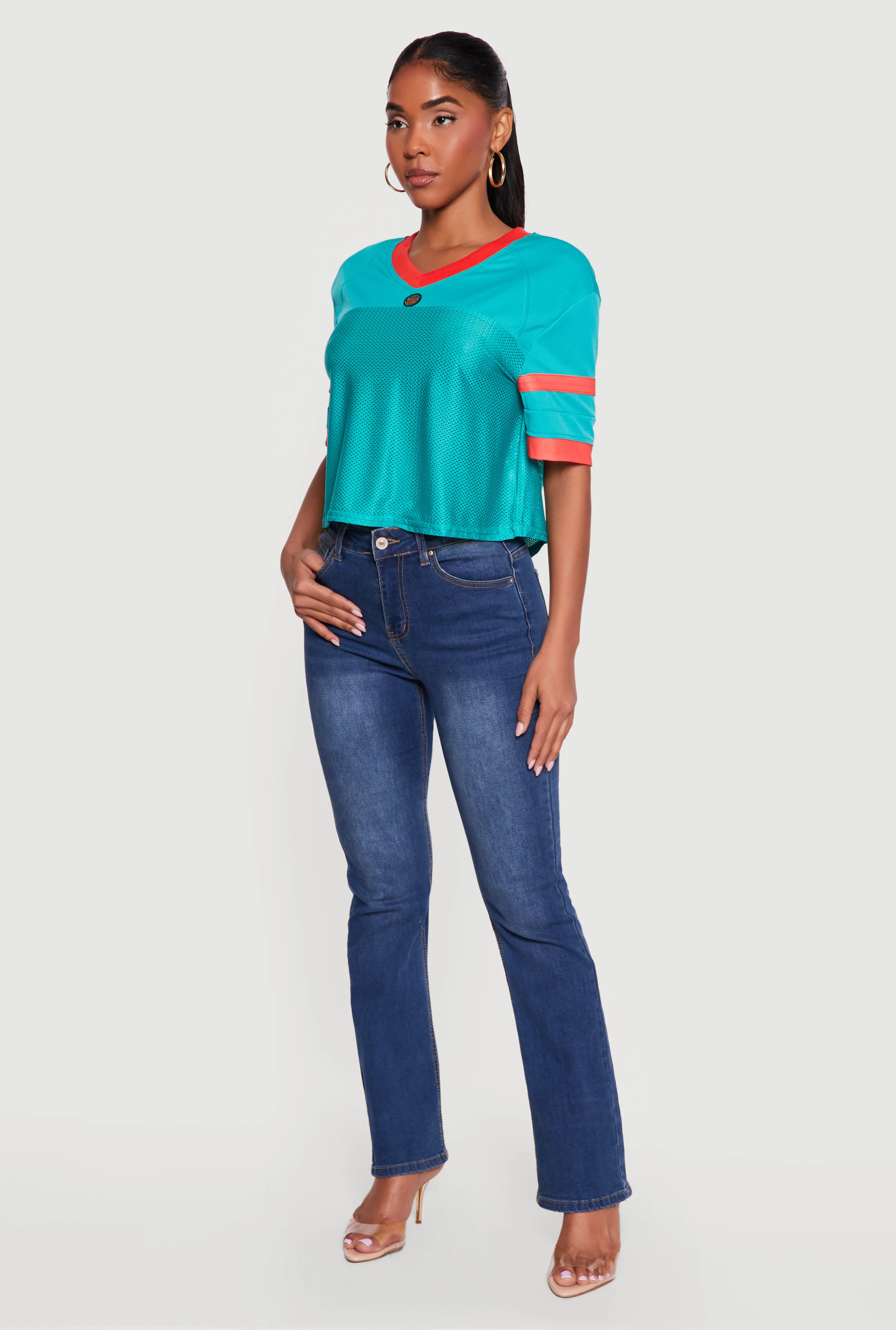 Varsity Stripe Detail Short Sleeve Jersey Top - Image 3
