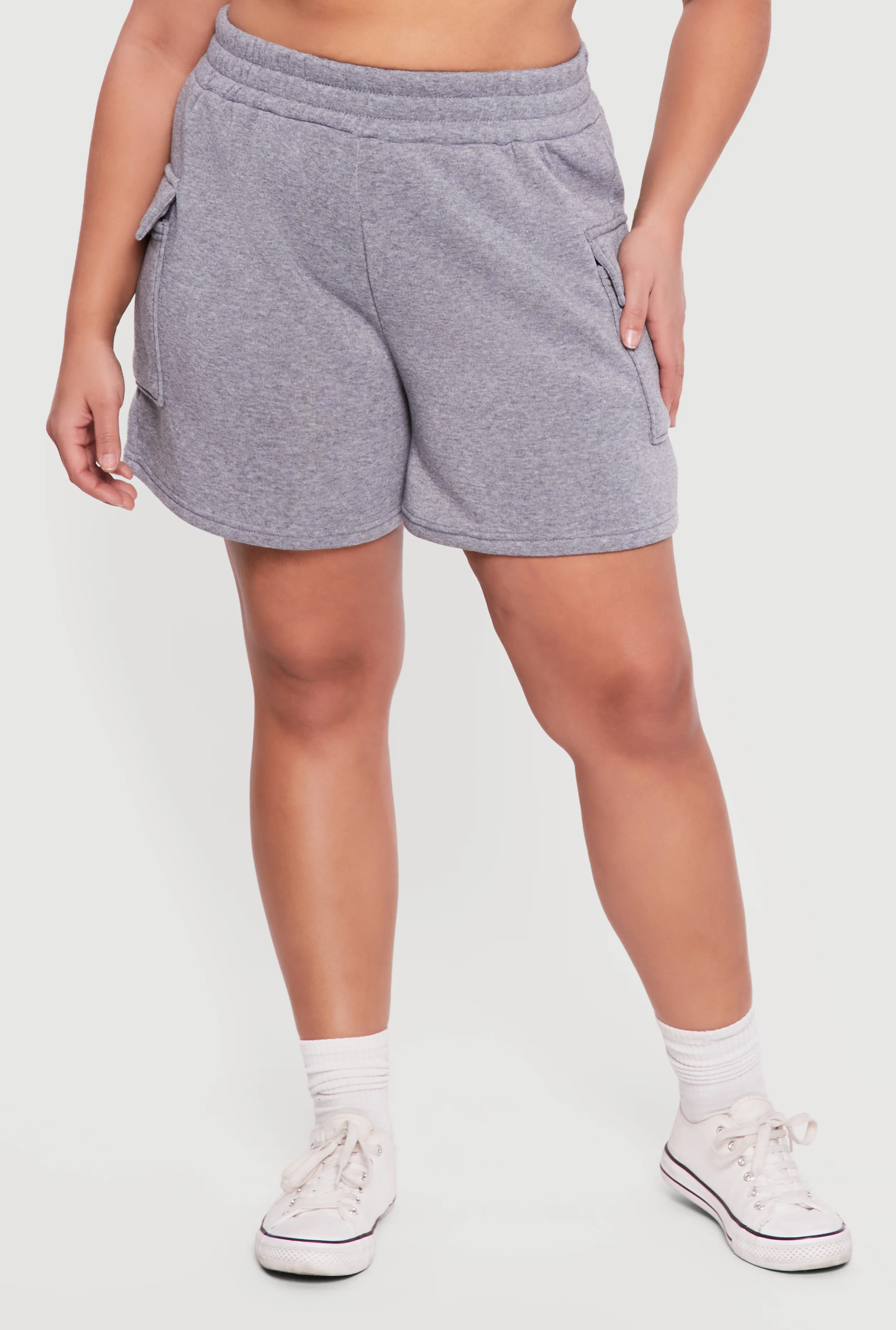Plus Size High Waisted Fleece Cargo Shorts - Image 3