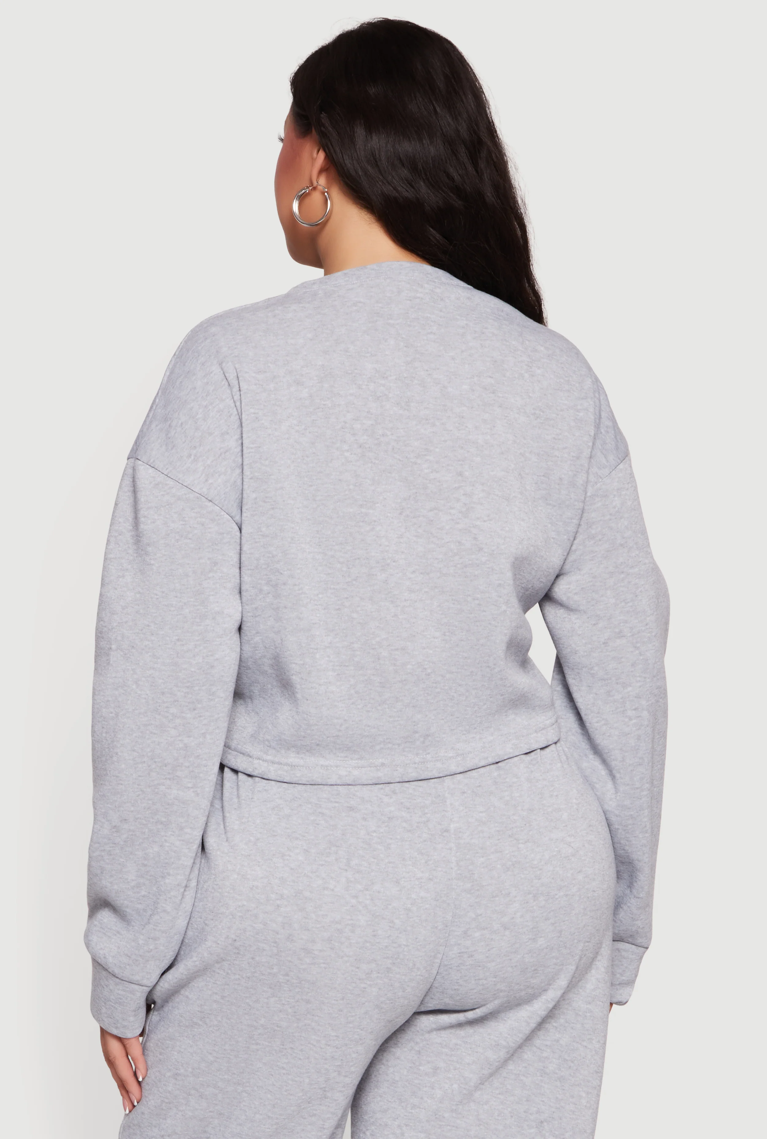 Plus Size Long Sleeve Fleece Cropped Pullover Sweatshirt - Image 5