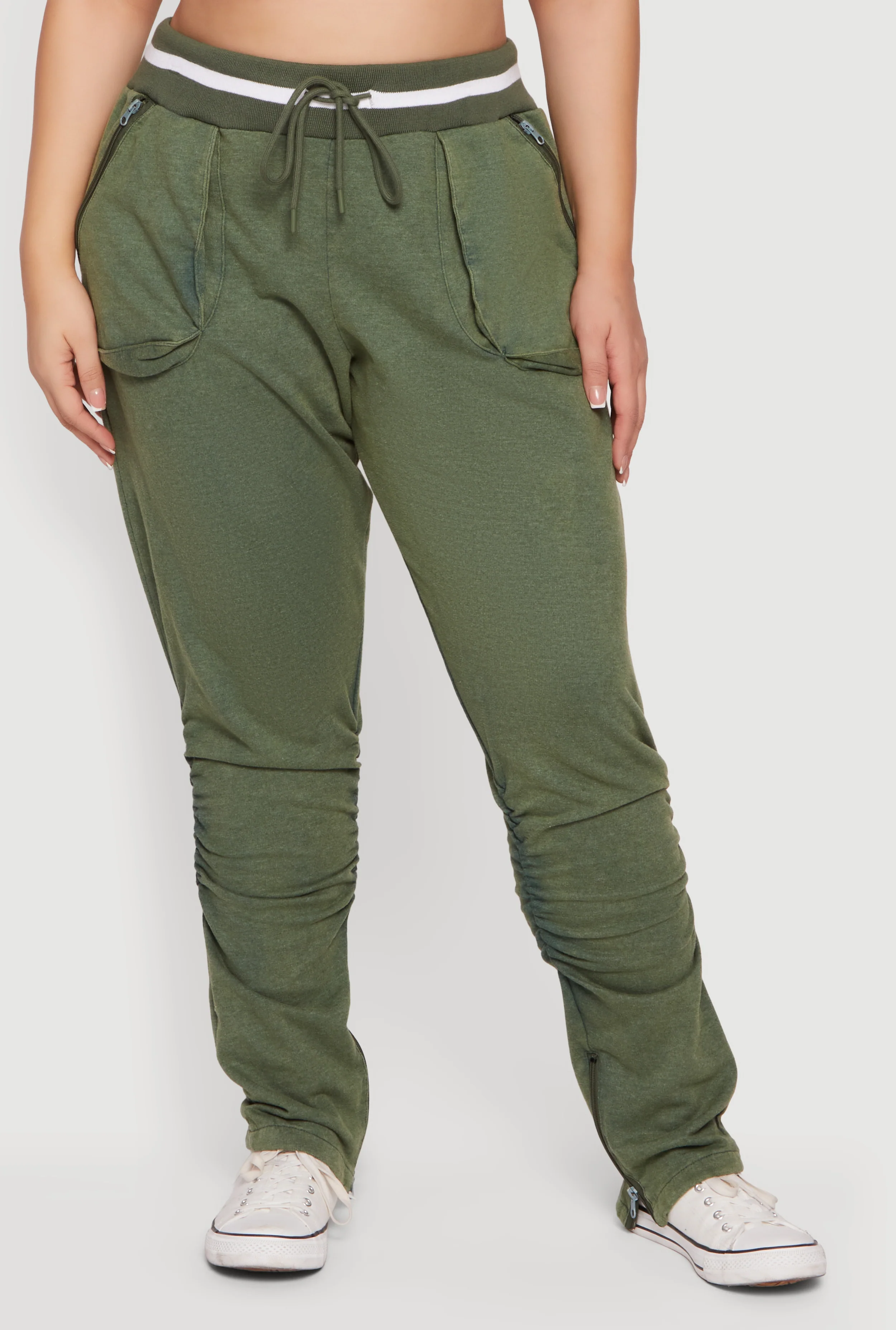 Plus Size Acid Wash Stacked Sweatpants with Zip Pockets - Image 3