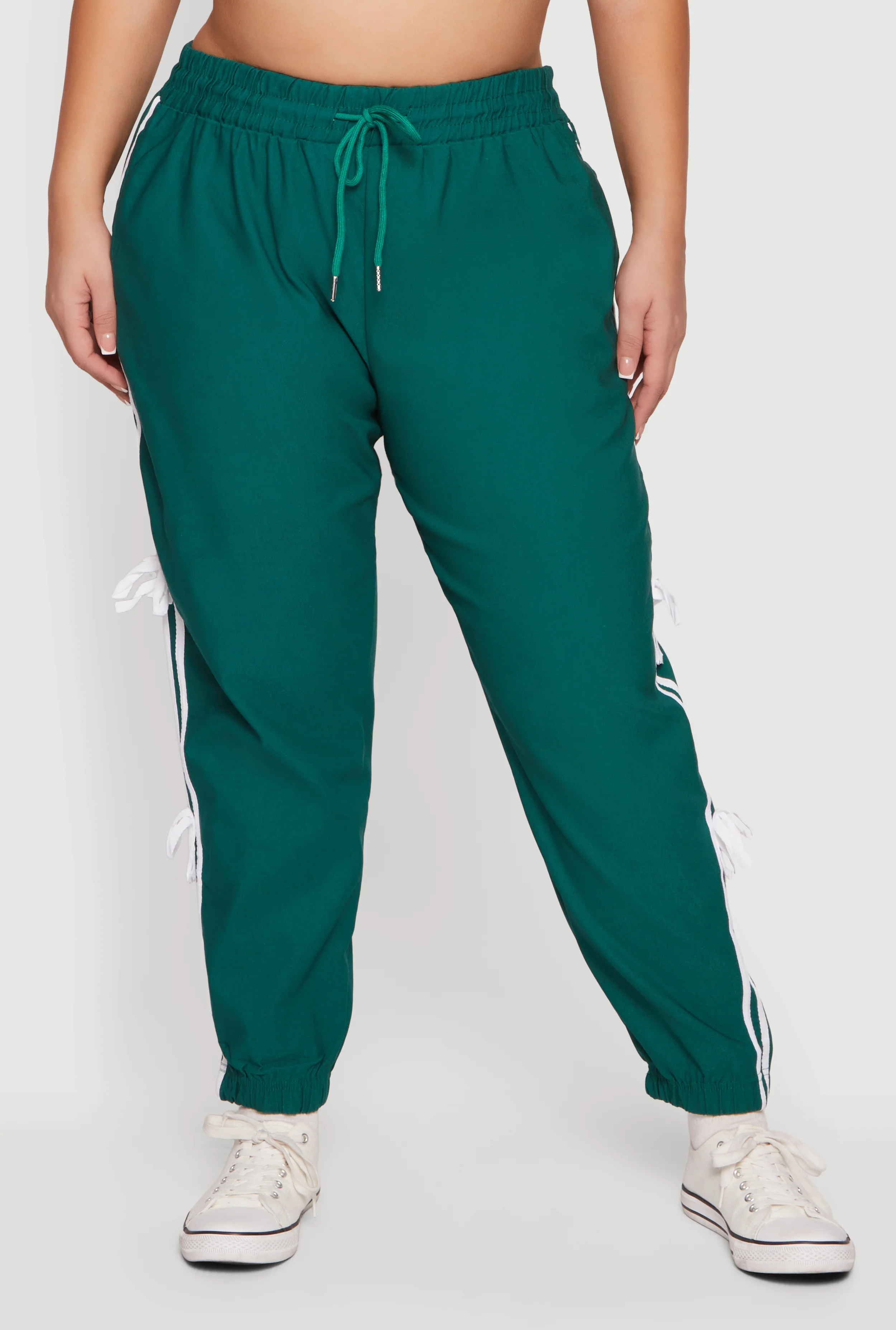 Plus Size Varsity Stripe Joggers with Side Bows - Image 3