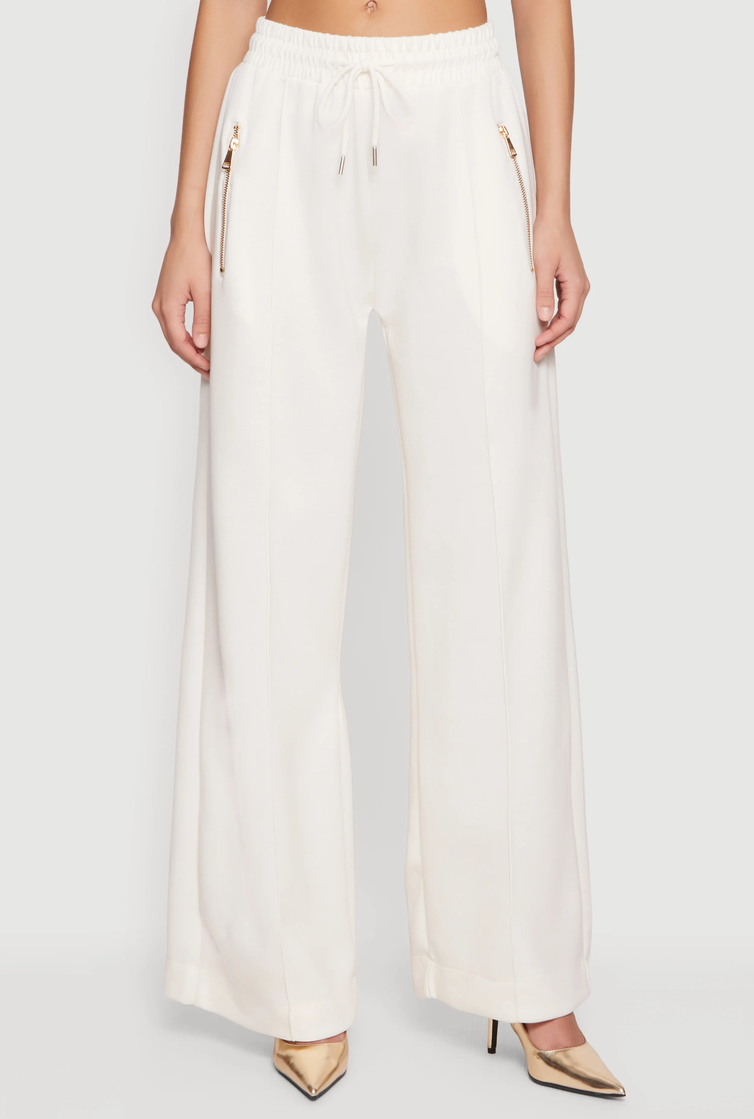 Pintuck Drawstring Waist Flare Sweatpants - Image 3