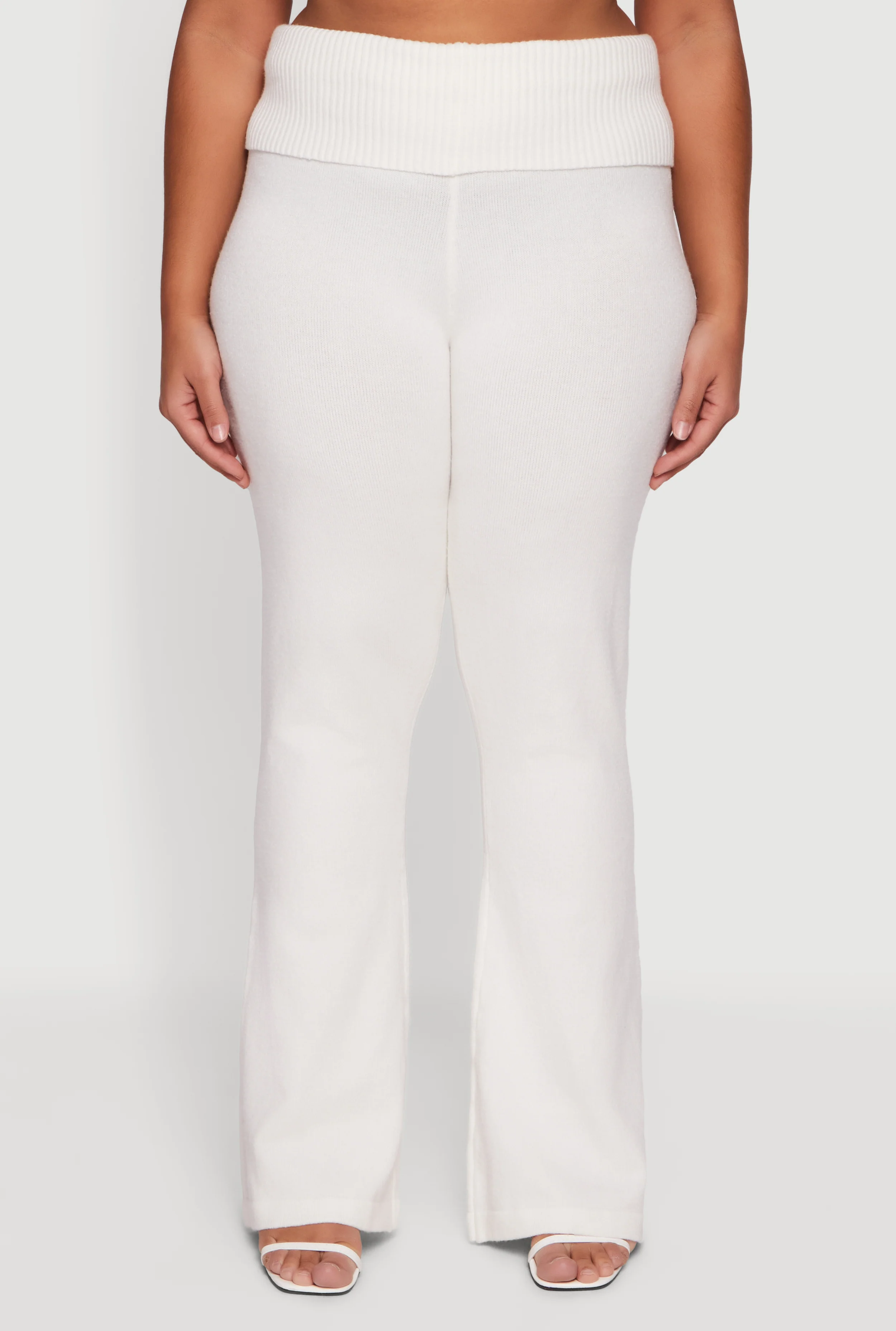 Plus Size Fold Over Pull On Flare Pants - Image 3