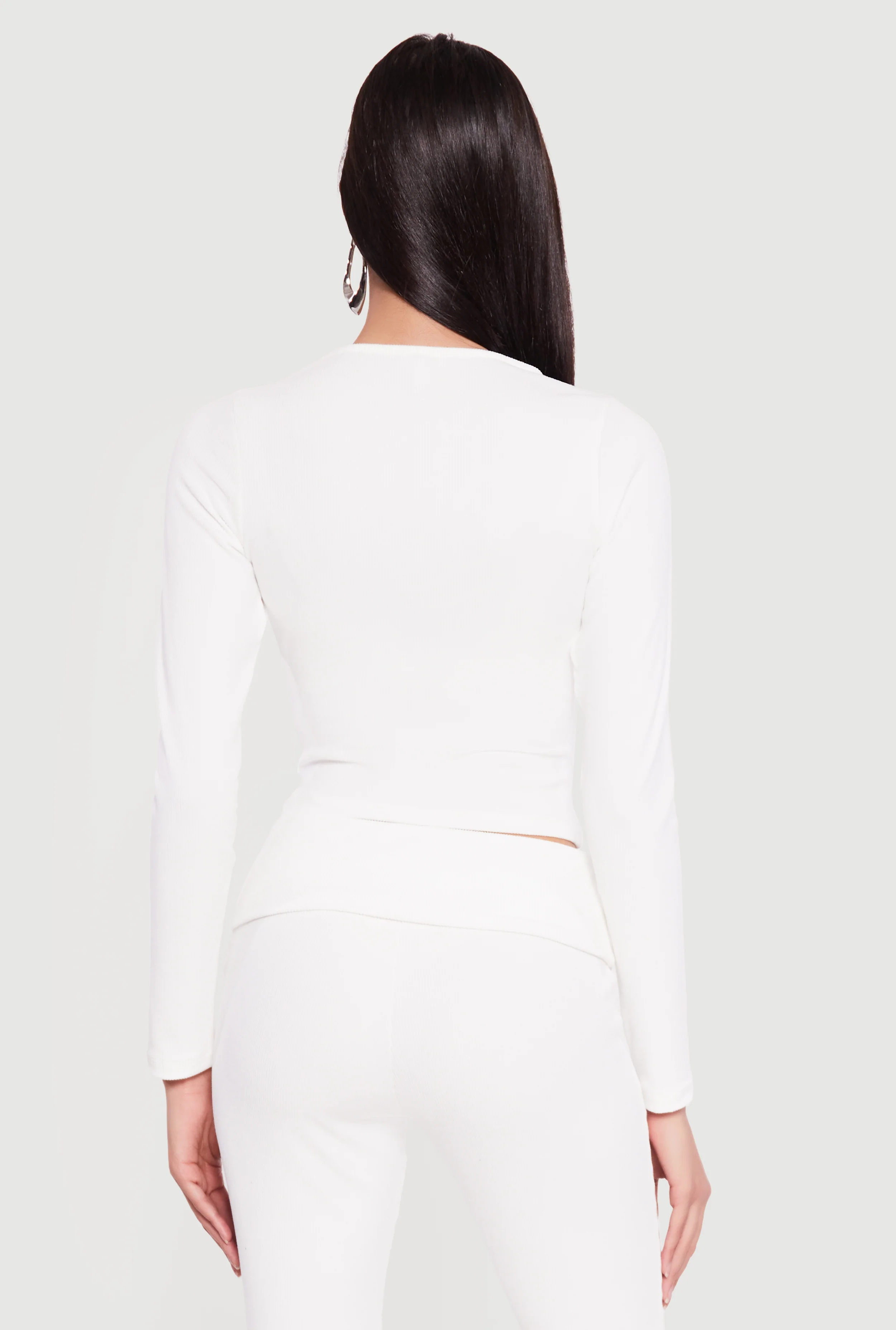 Rib Knit Long Sleeve Crew Neck Crop Top - Image 5