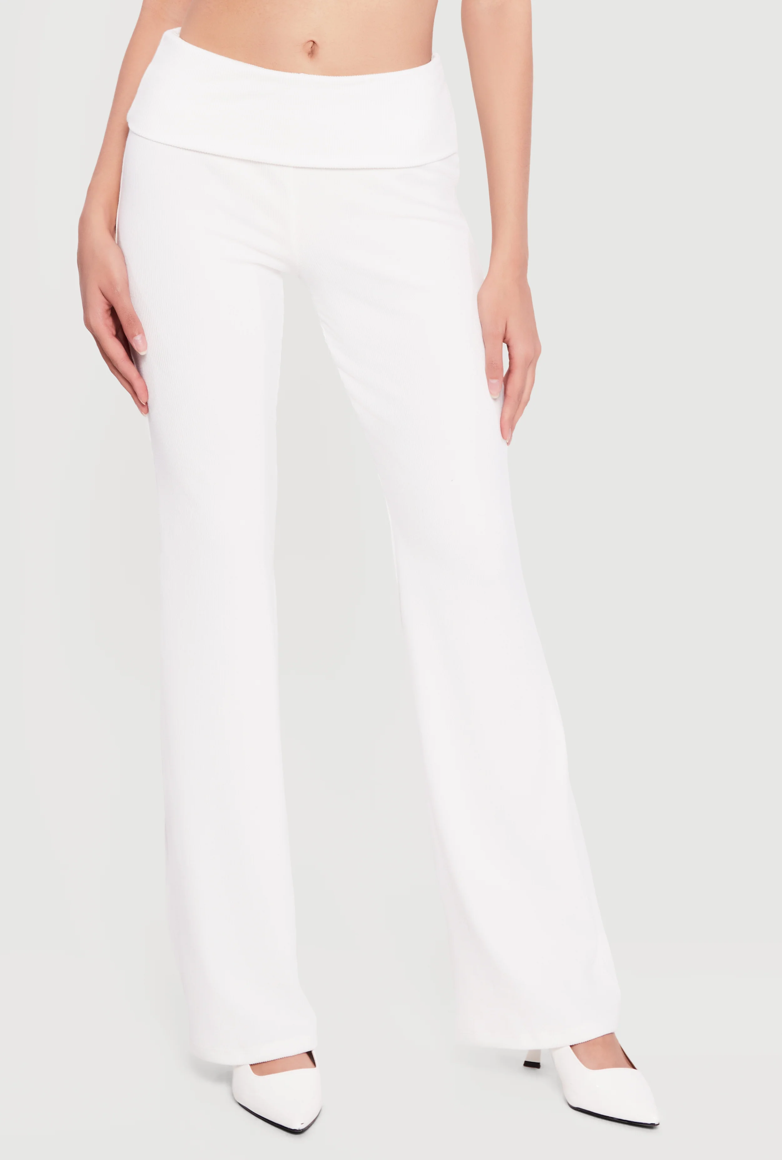 Ribbed Knit Fold Over Flare Leg Pants - Image 3