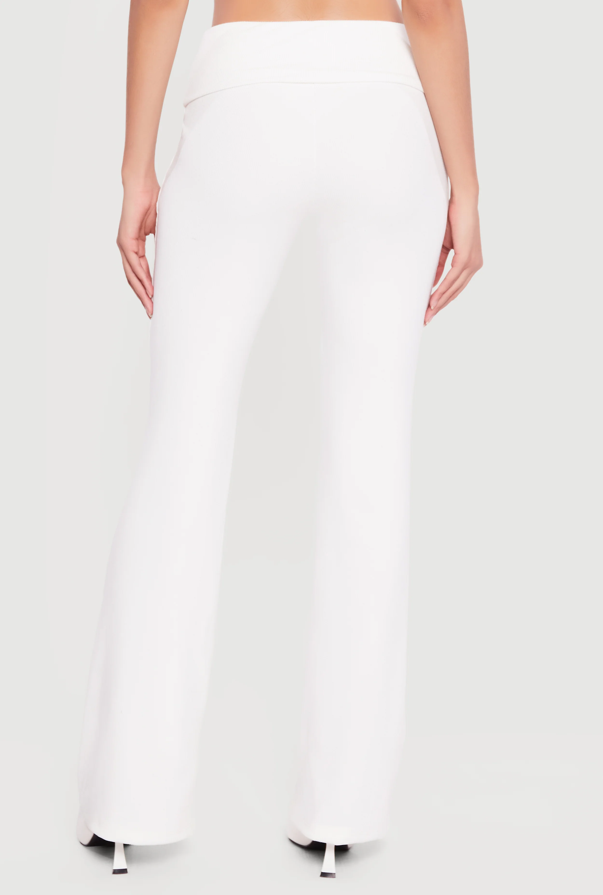 Ribbed Knit Fold Over Flare Leg Pants - Image 5