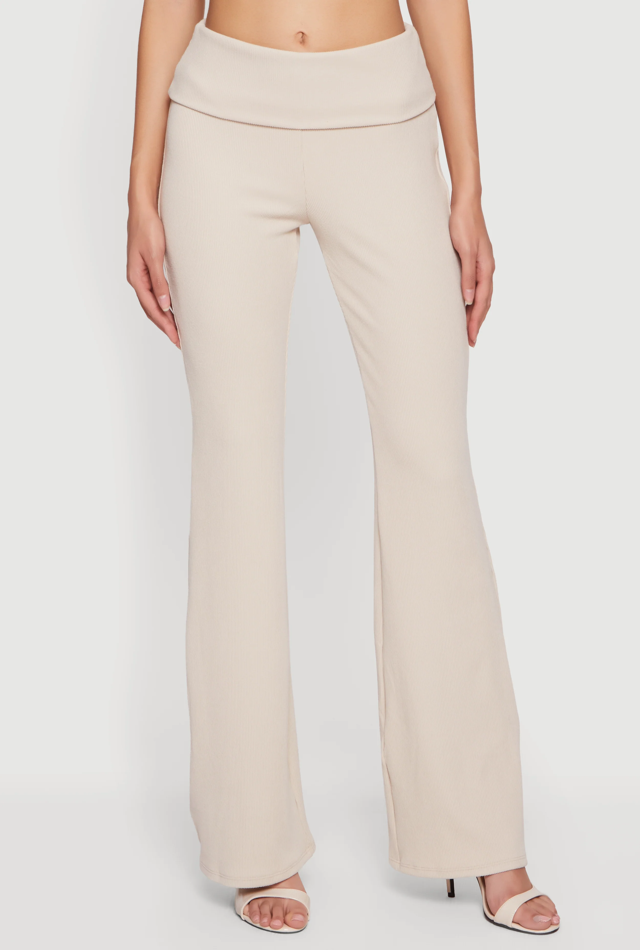 Ribbed Knit Fold Over Flare Leg Pants - Image 3