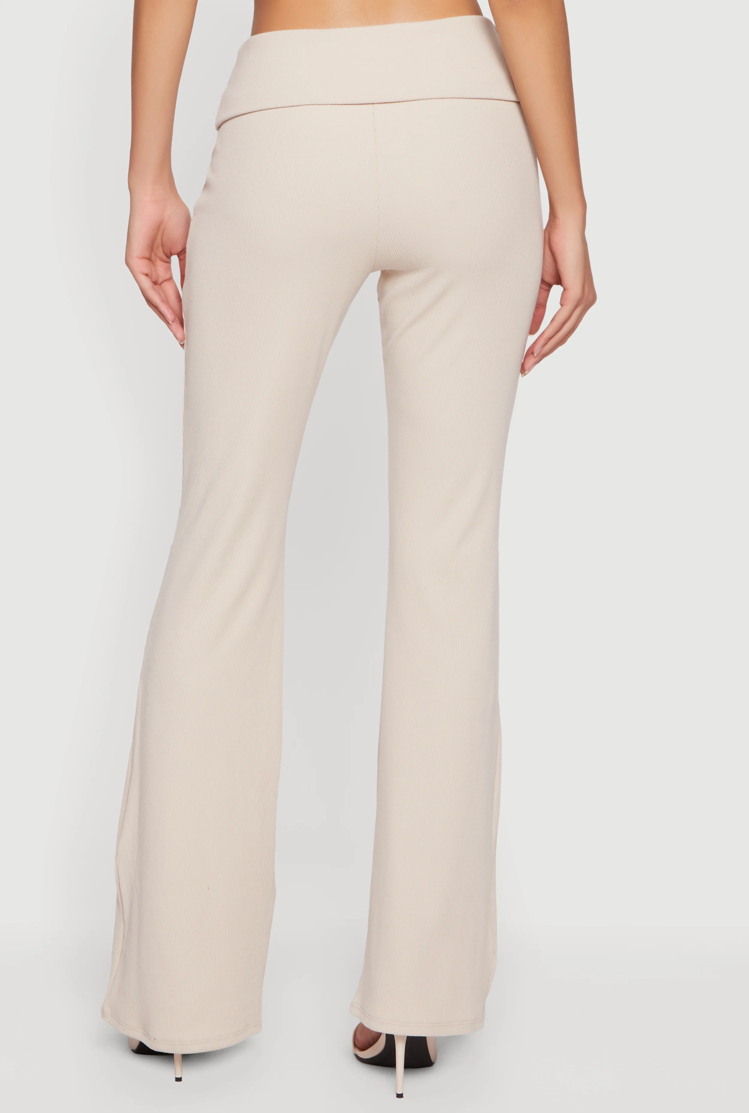 Ribbed Knit Fold Over Flare Leg Pants - Image 5