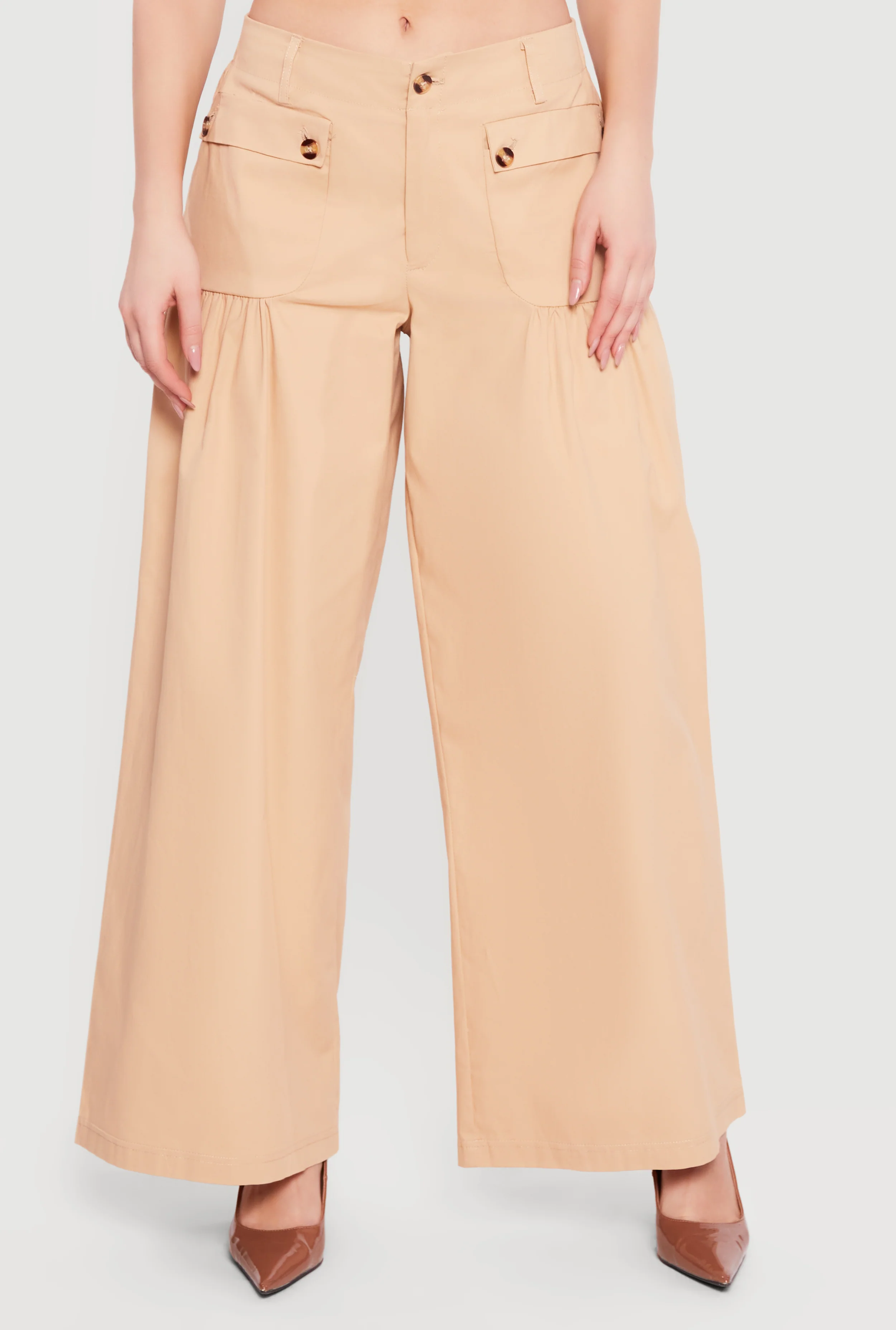 Solid Twill Wide Leg Palazzo Pants - Image 3