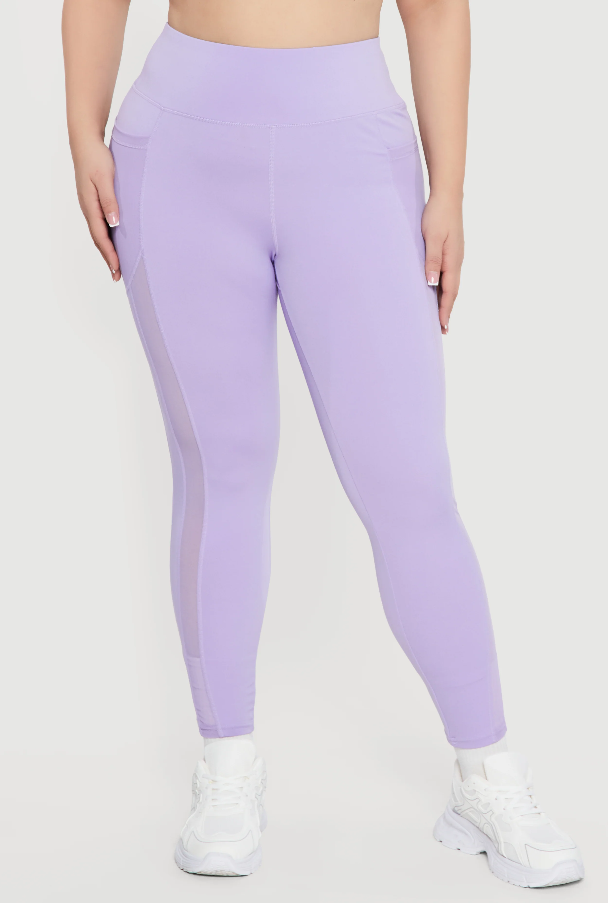 Plus Size Mesh Detail Cell Phone Pocket Leggings - Image 3