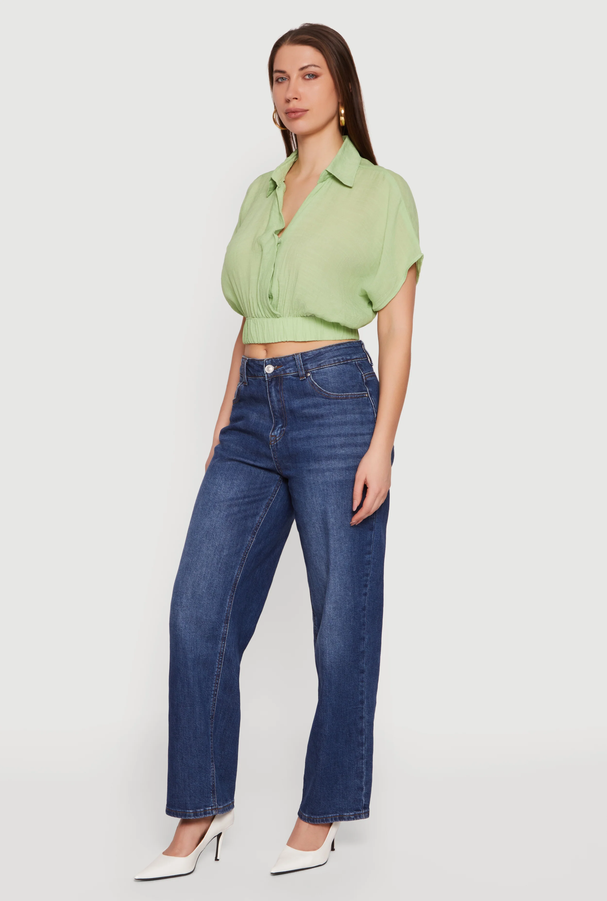 Gauze Knit Short Sleeve Cropped Blouse - Image 3