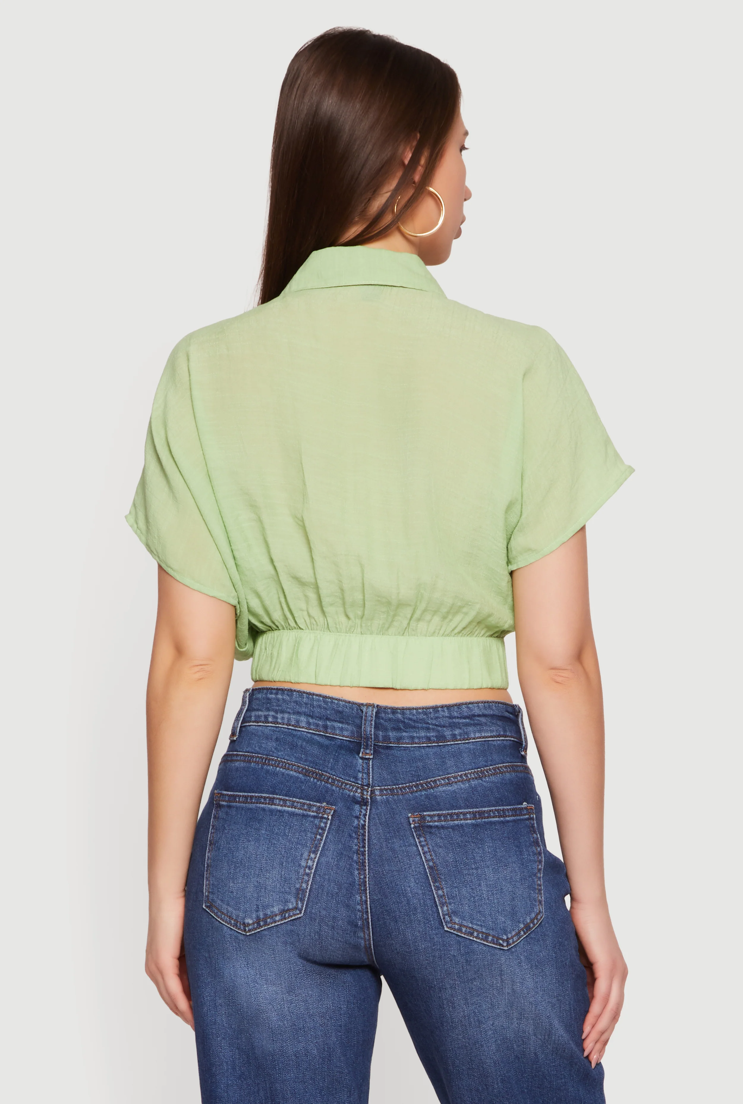 Gauze Knit Short Sleeve Cropped Blouse - Image 5