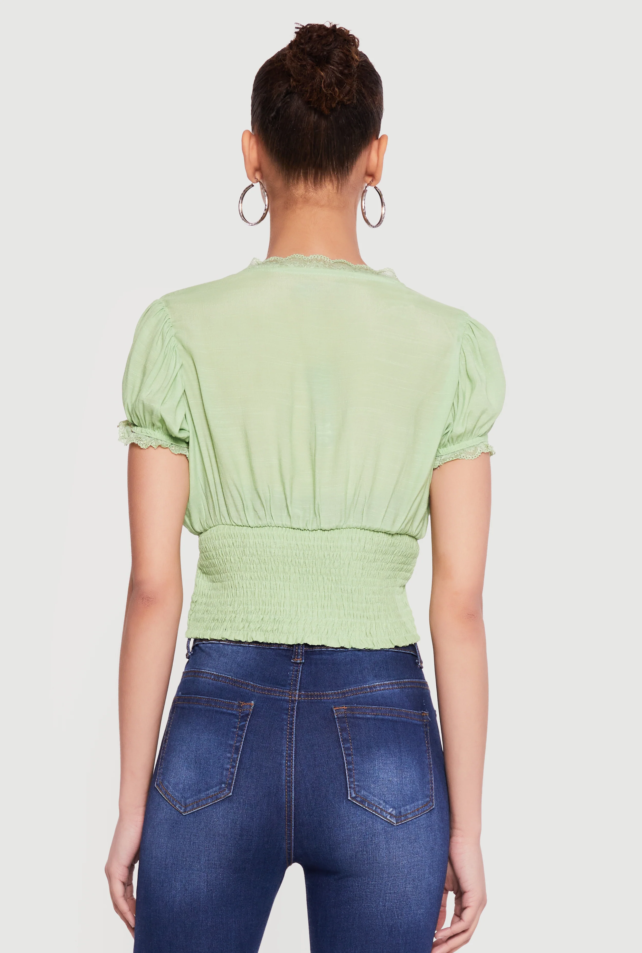 Puff Sleeve Cropped Button Front Blouse - Image 5