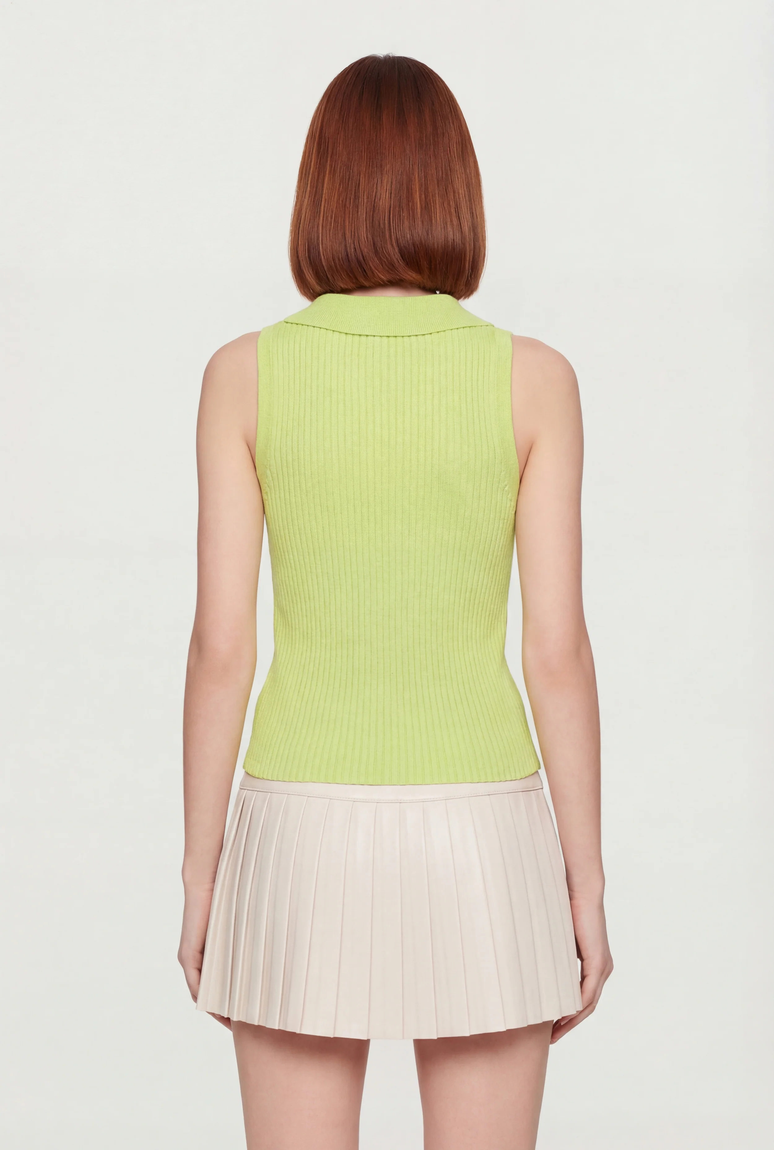 Rib Knit Button Front Collared Blouse - Image 5