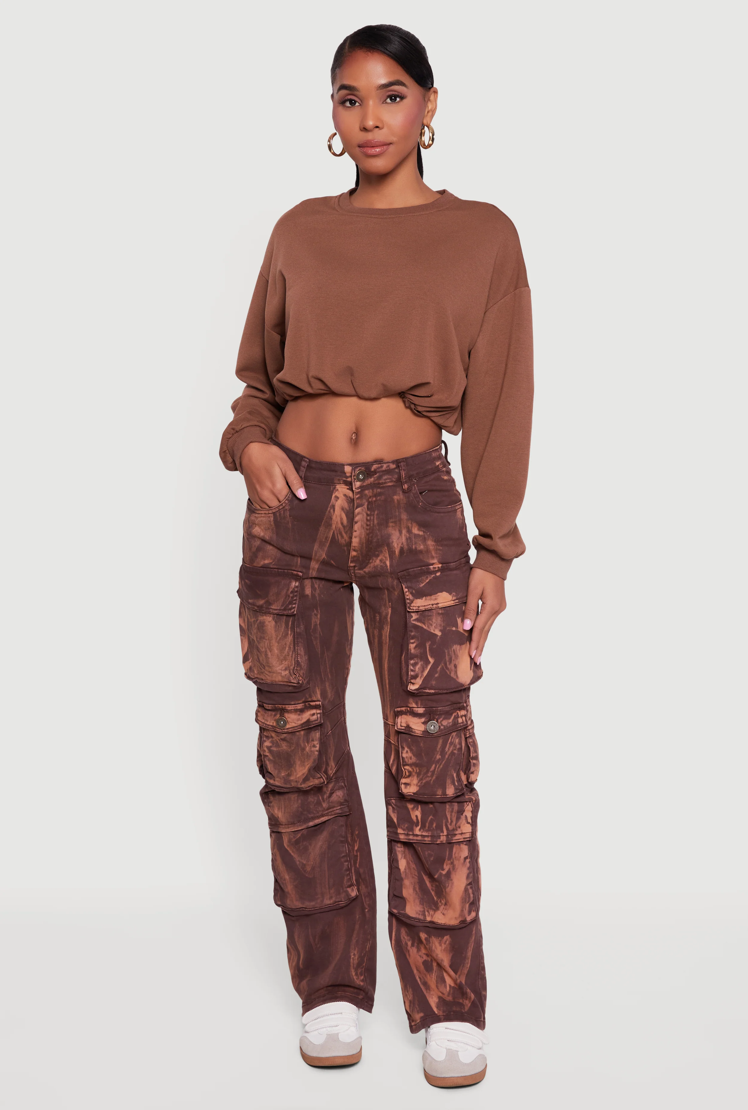 Long Sleeve Cropped Bubble Hem Sweatshirt - Image 3