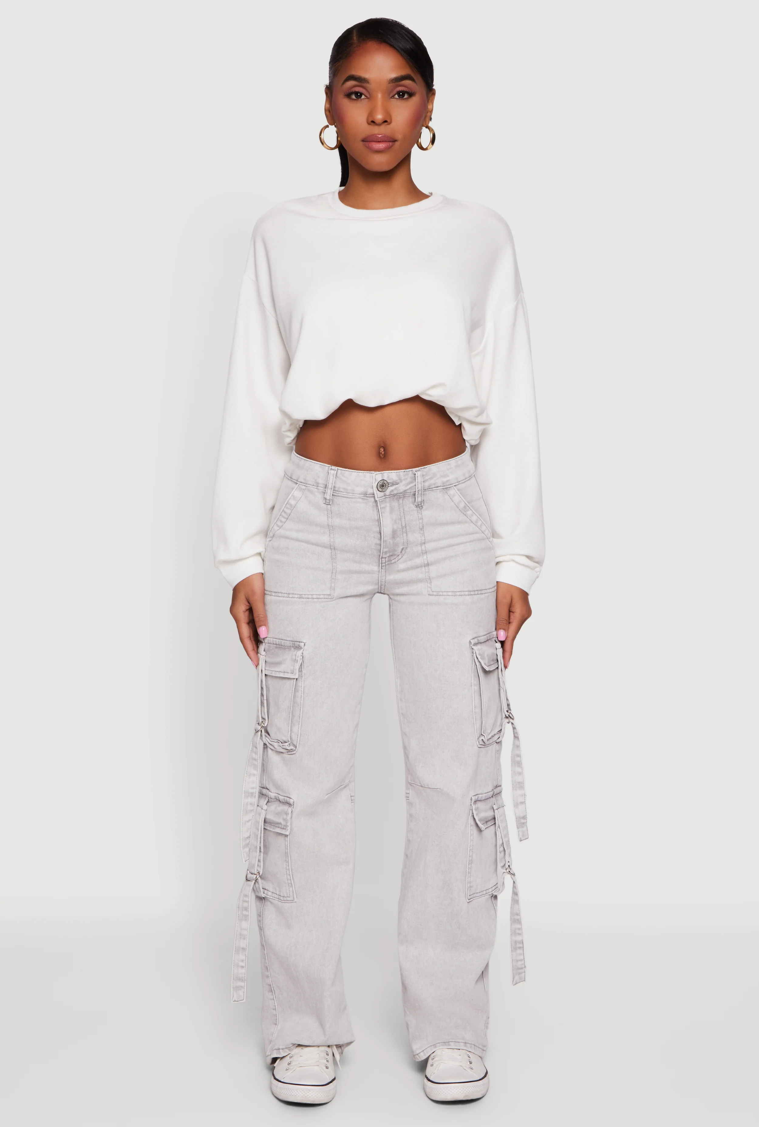 Long Sleeve Cropped Bubble Hem Sweatshirt - Image 4