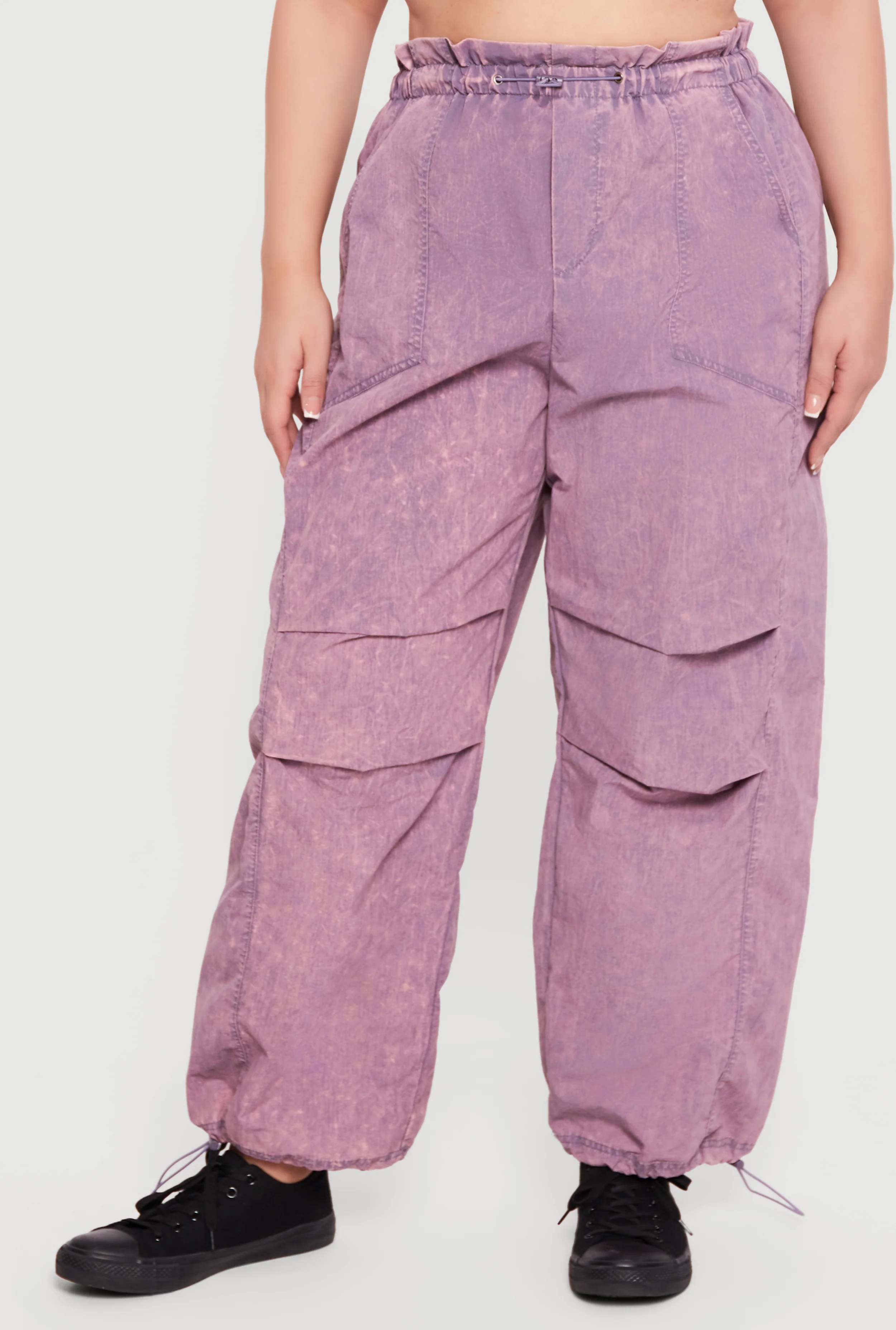 Plus Size Acid Wash Toggle Drawstring Joggers - Image 3