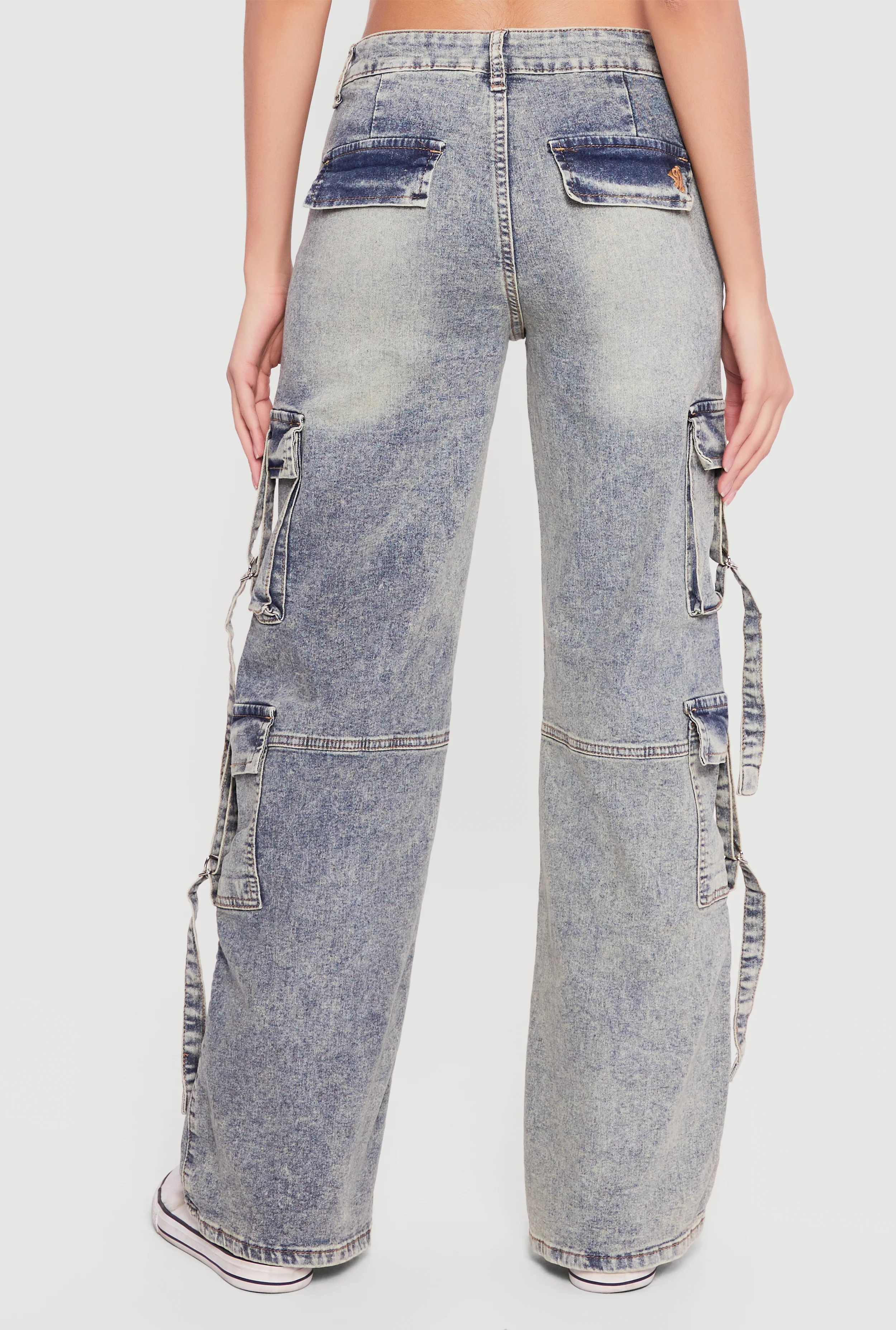 Acid Wash Cargo Pocket Straight Leg Jeans - Image 5