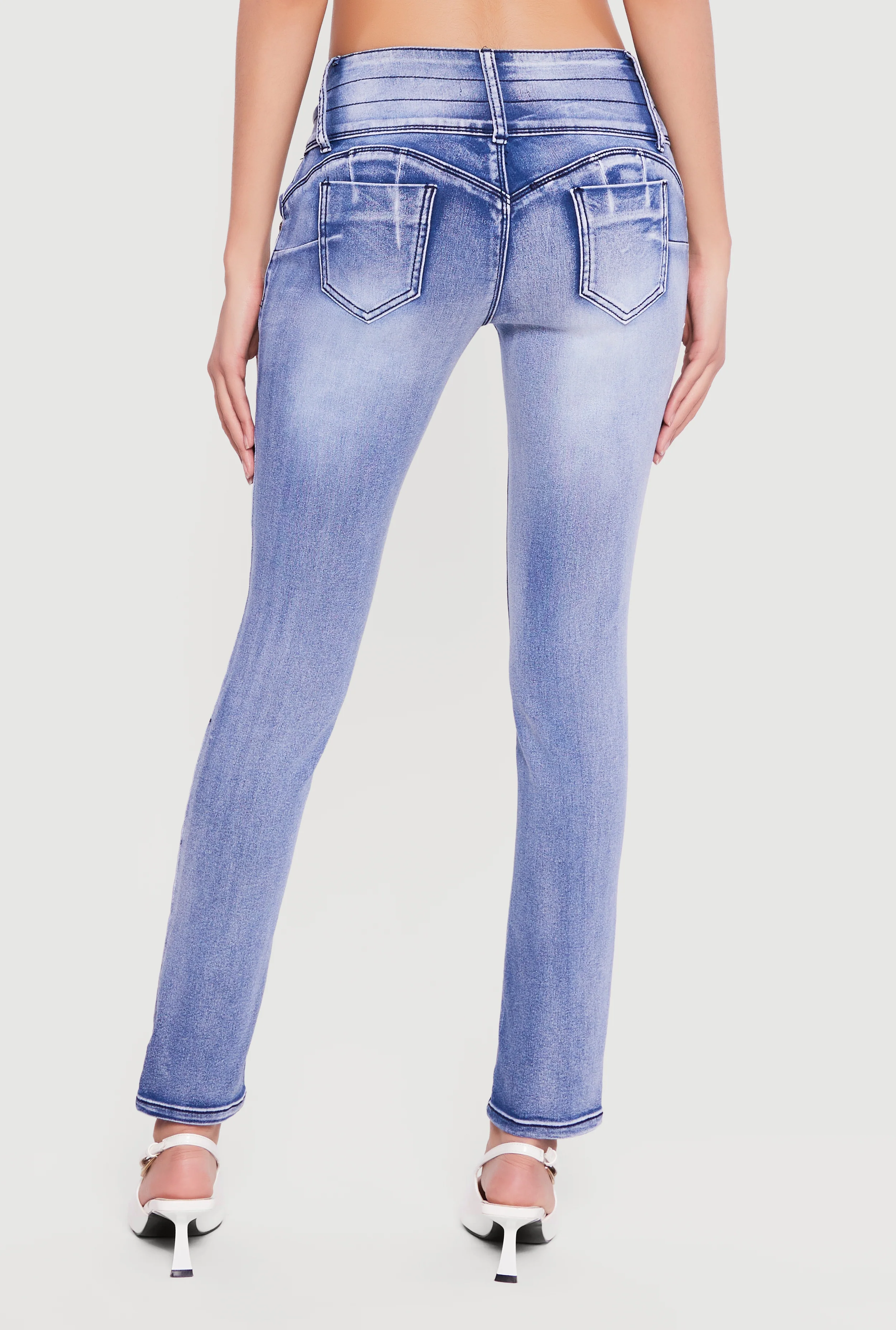 Mid Rise 4 Button Skinny Jeans - Image 5