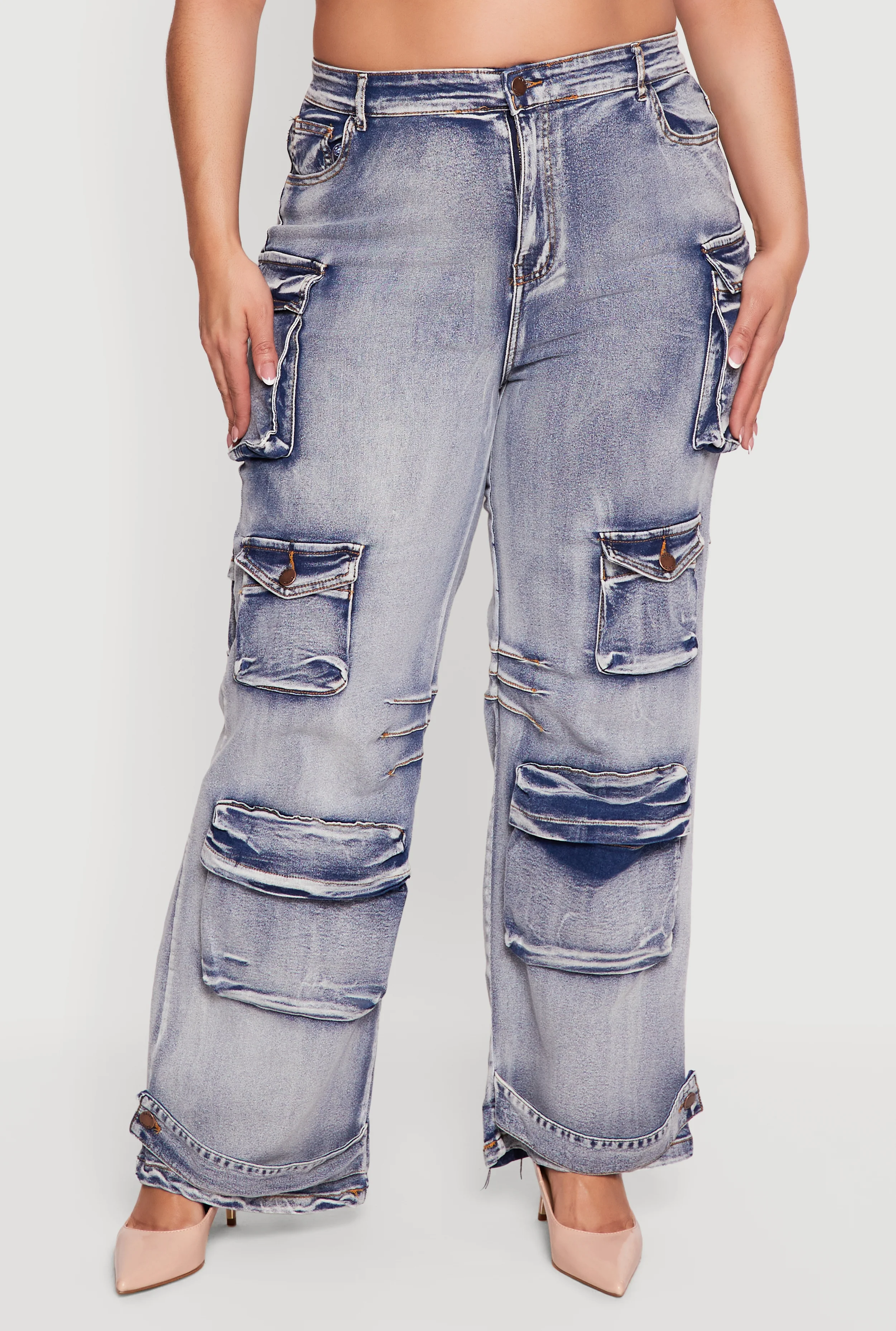 Plus Size Mineral Wash Utility Jeans - Image 3