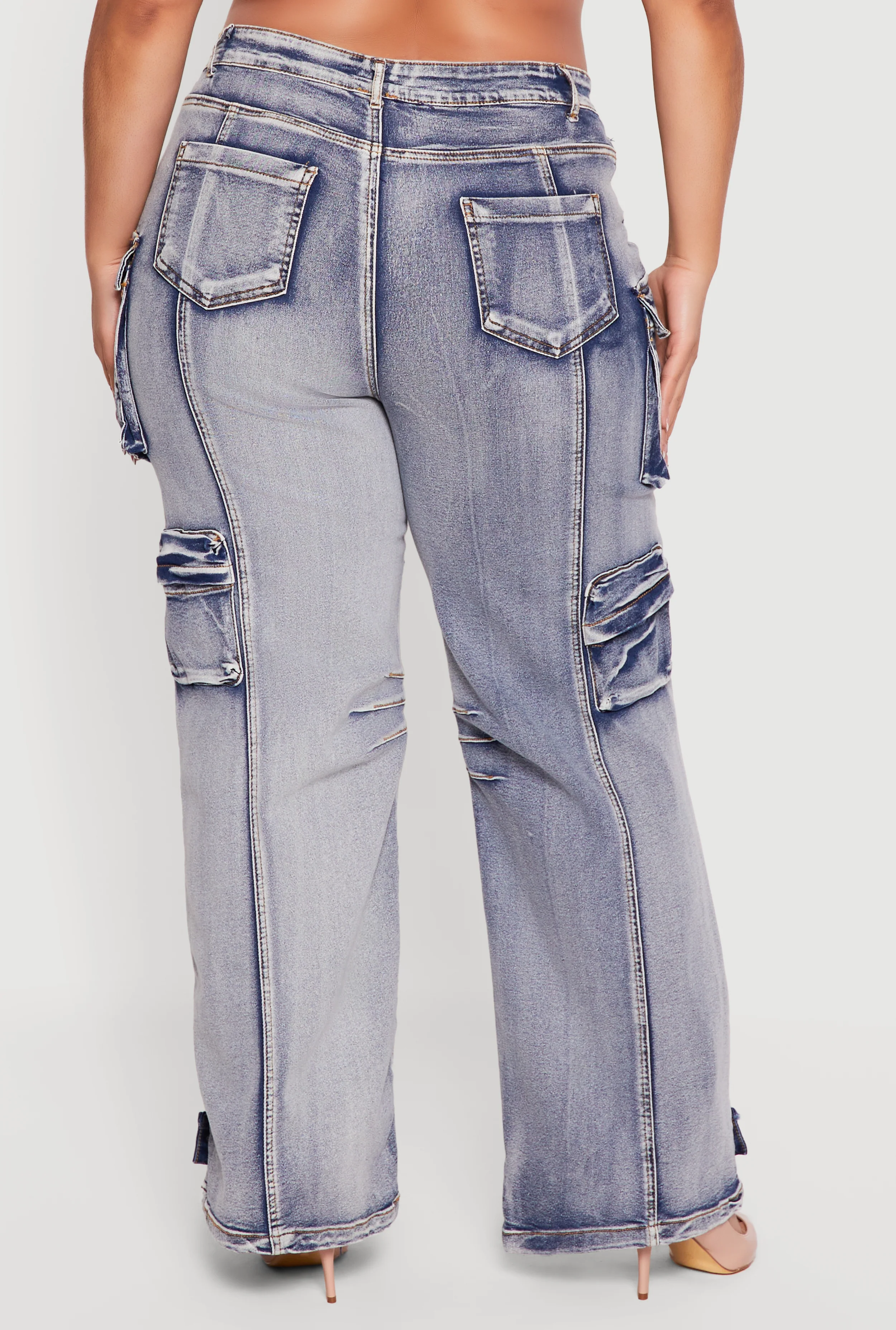Plus Size Mineral Wash Utility Jeans - Image 5