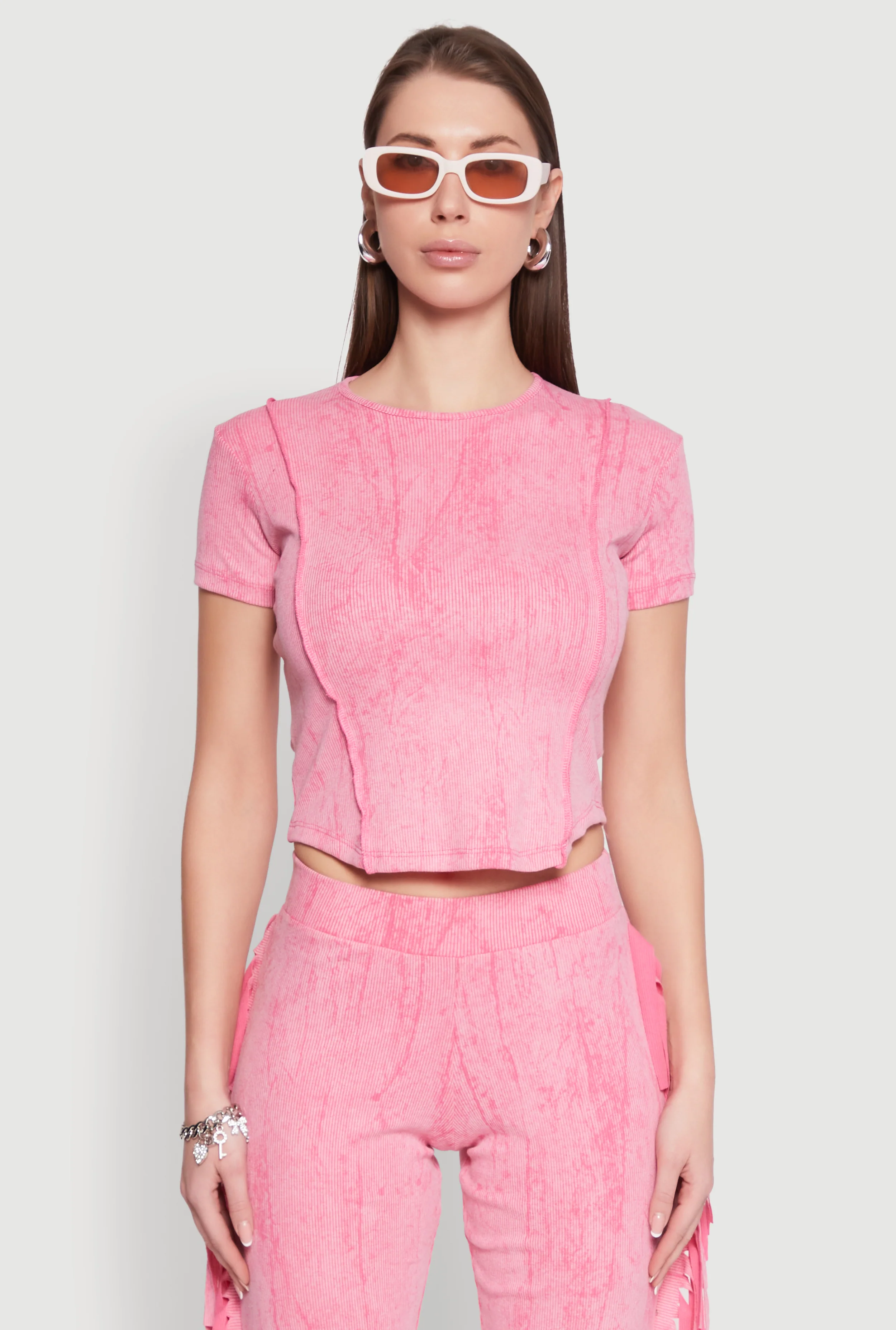 Mineral Wash Pintuck Short Sleeve Top - Image 3