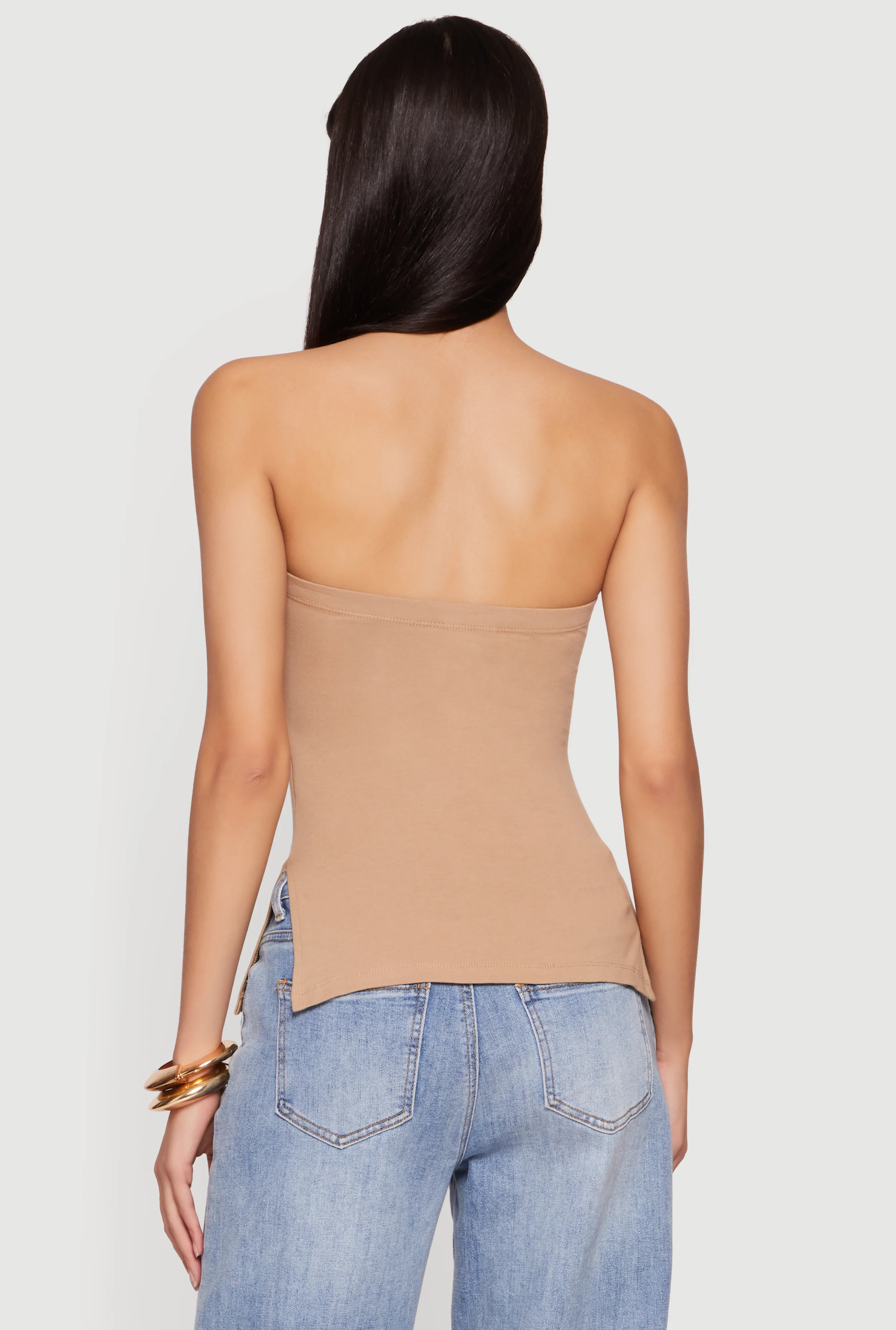 Ruched Side Tube Top with Side Slits - Image 5