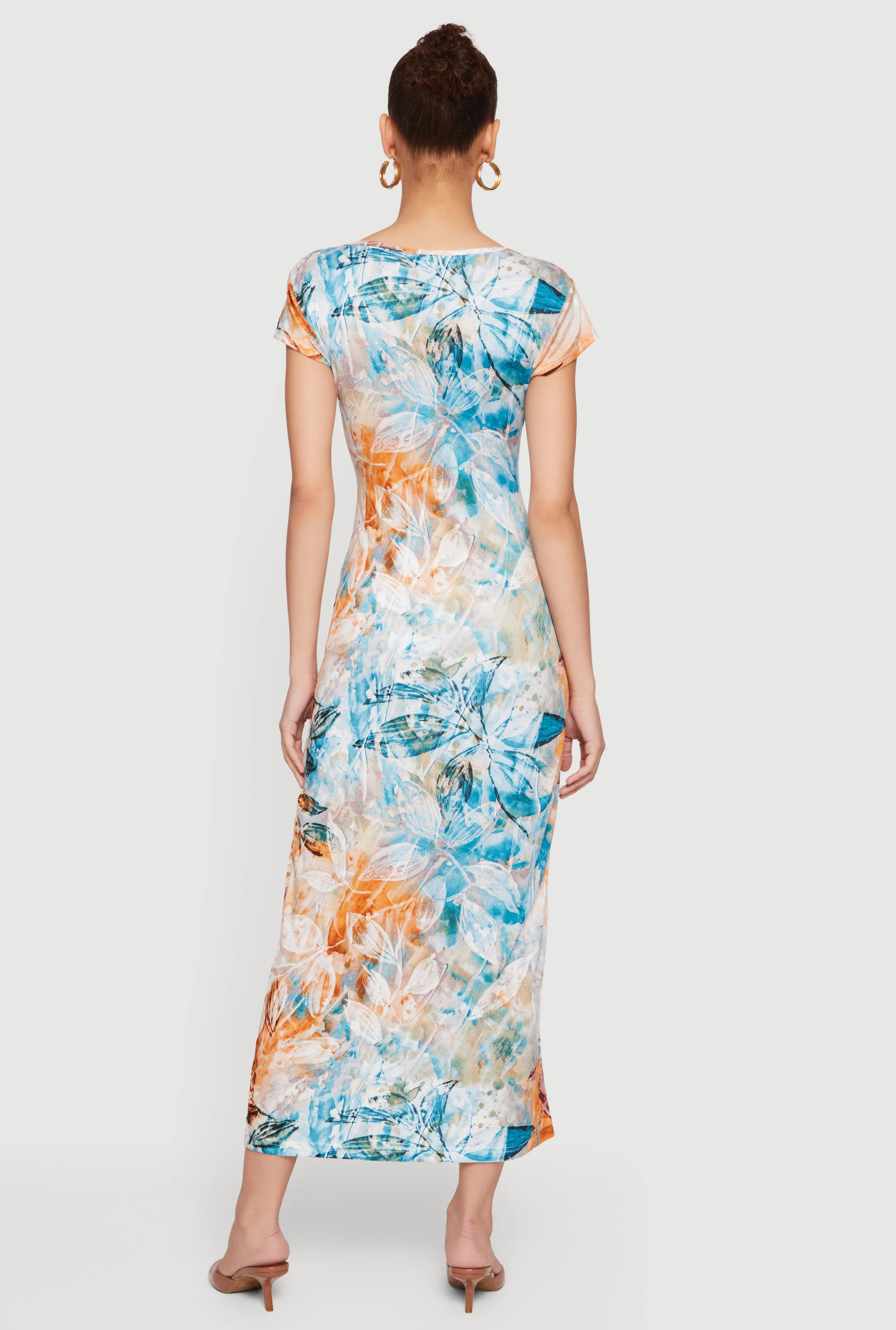 Floral Short Sleeve Scoop Neck Maxi Dress - Image 3