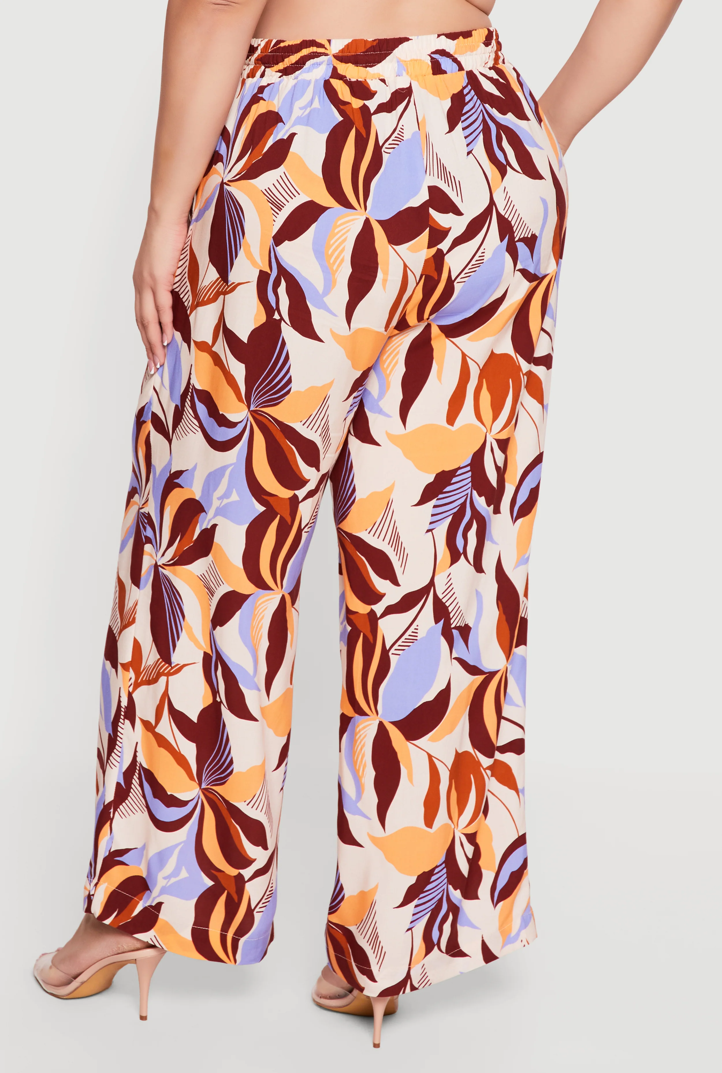 Plus Size Abstract Floral Drawstring Waist Wide Leg Pants - Image 5