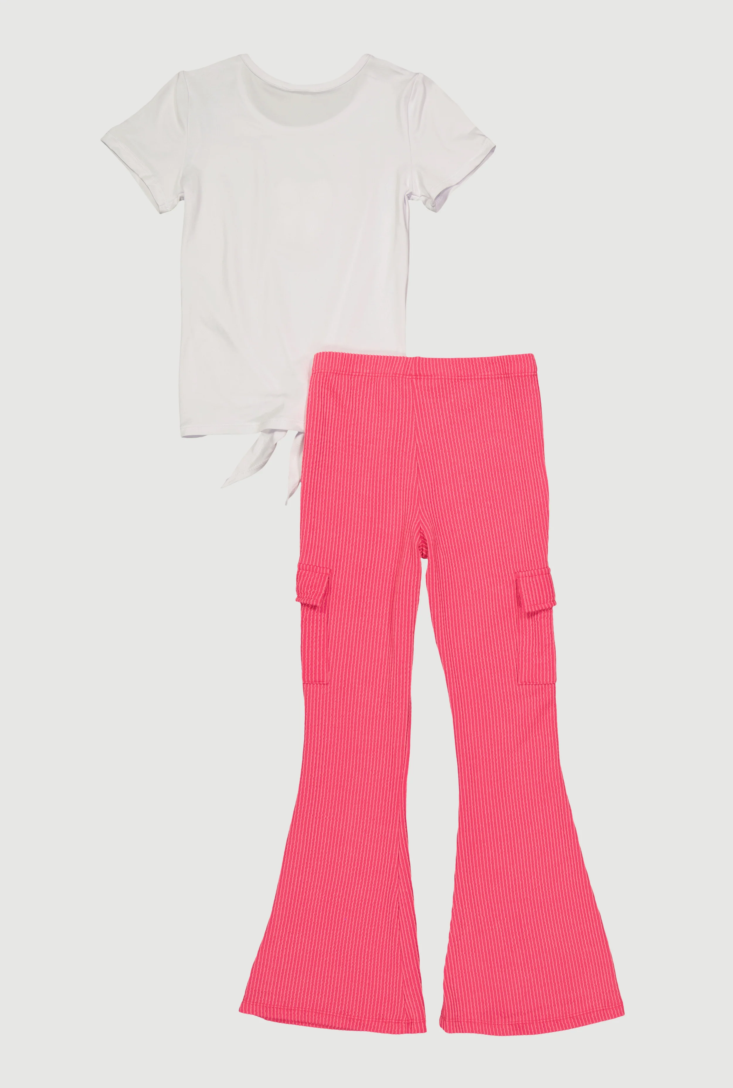 Girls Rhinestone Bow Tie Front Tee and Flare Pants - Image 3