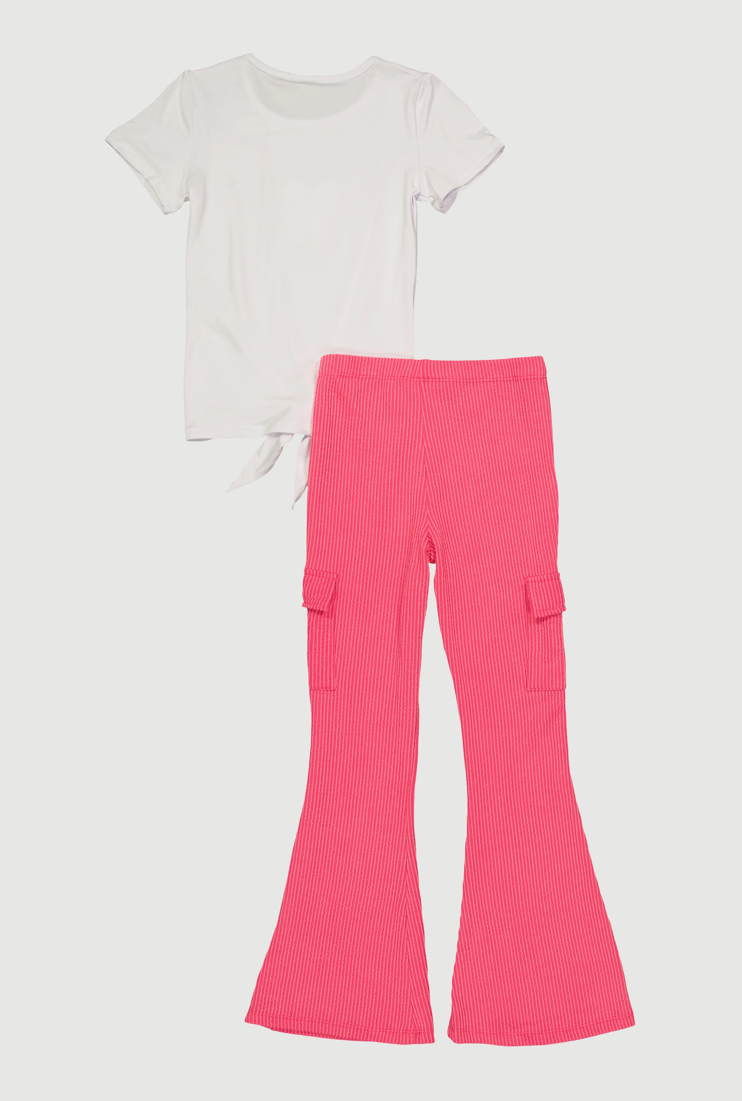 Girls Rhinestone Crochet Heart Tie Front Tee and Flare Pants - Image 3