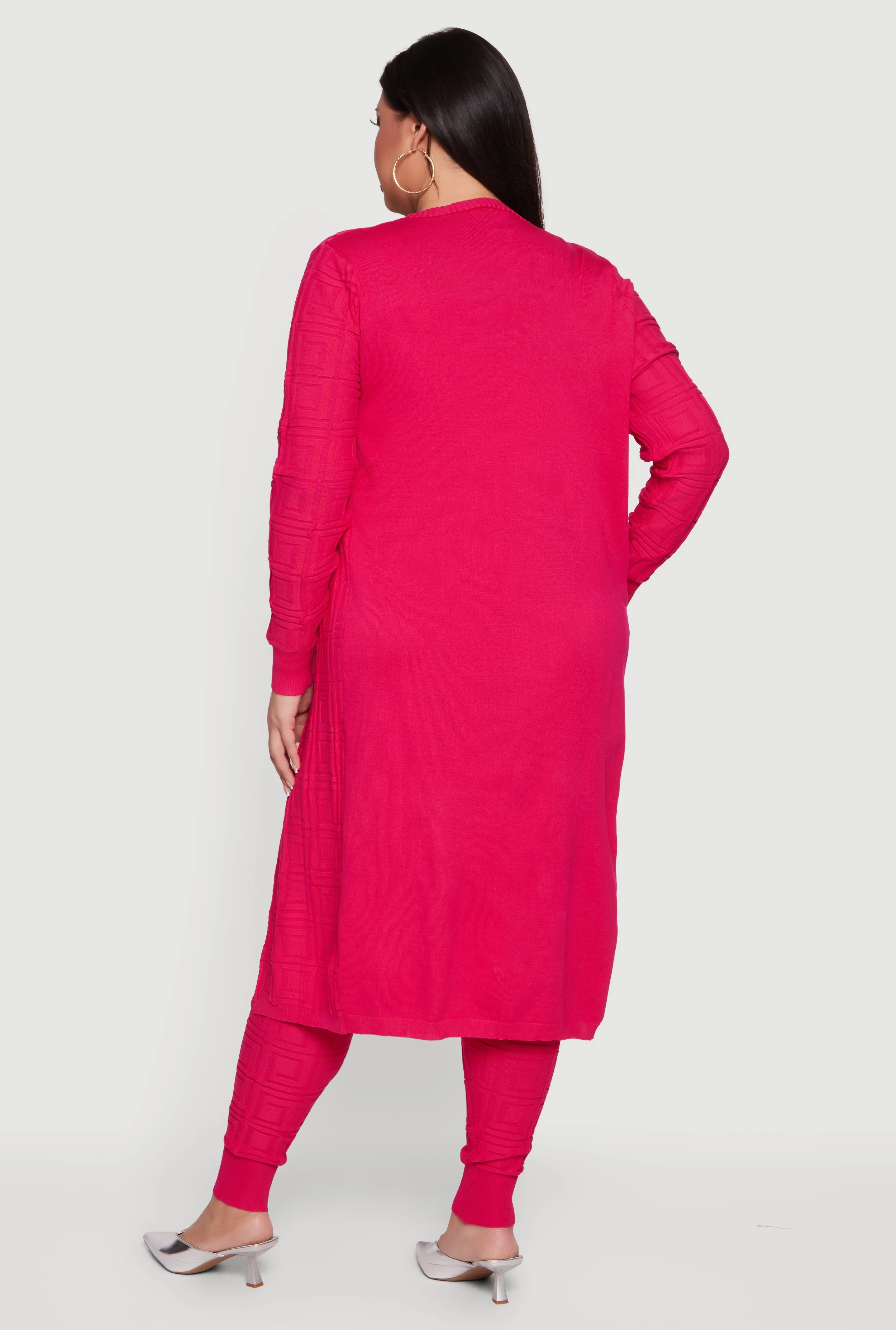 Plus Size Greek Key Long Sleeve Open Front Duster - Image 3