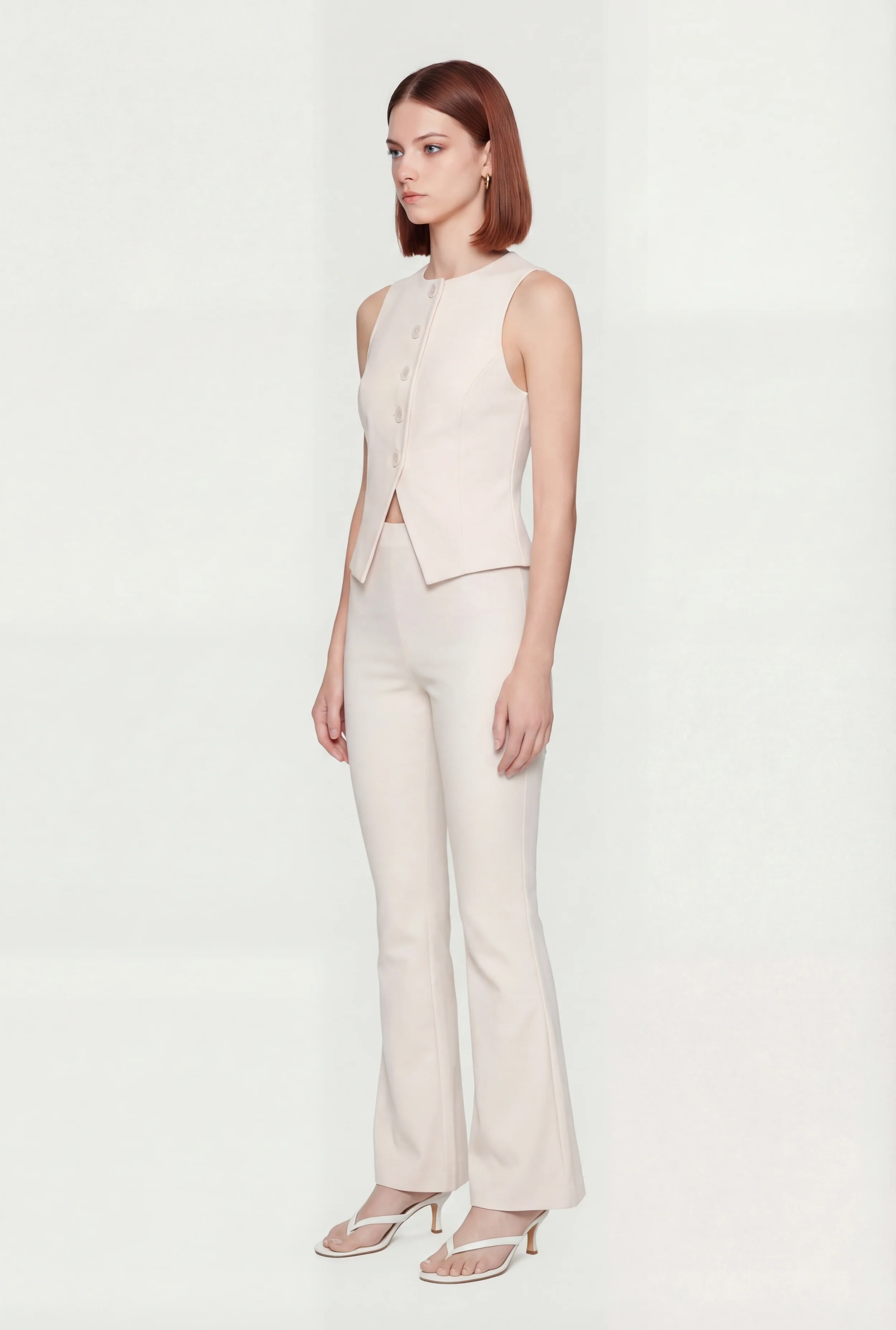 Front Slit Crepe Knit Blazer Vest - Image 3