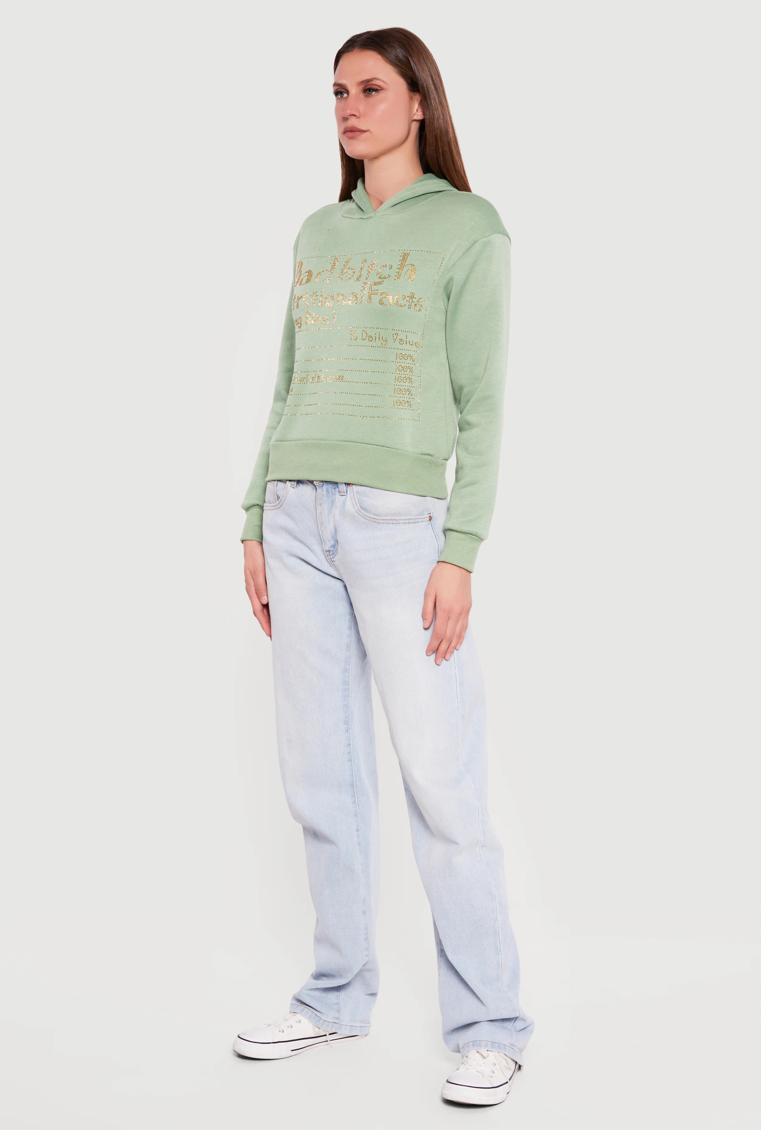 Bad Bitch Nutritional Facts Rhinestone Studded Hoodie - Image 3