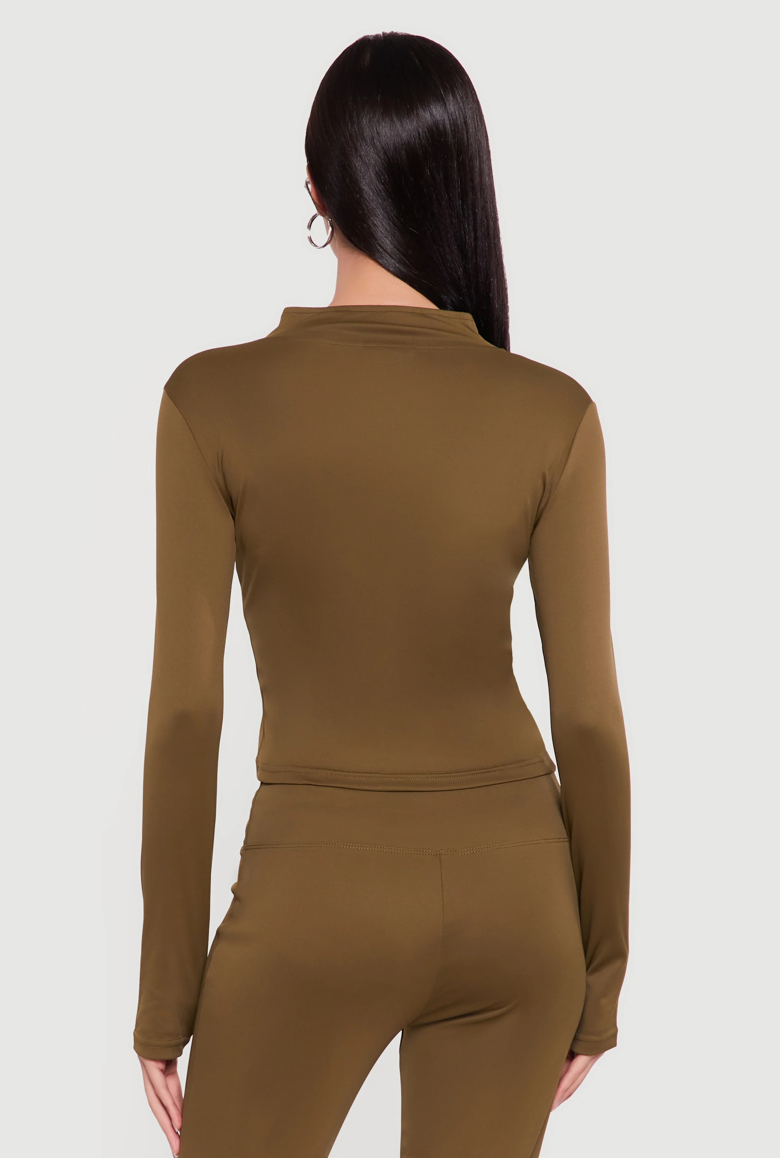 Cropped Mock Neck Zip Front Jacket with Thumb Holes - Image 5