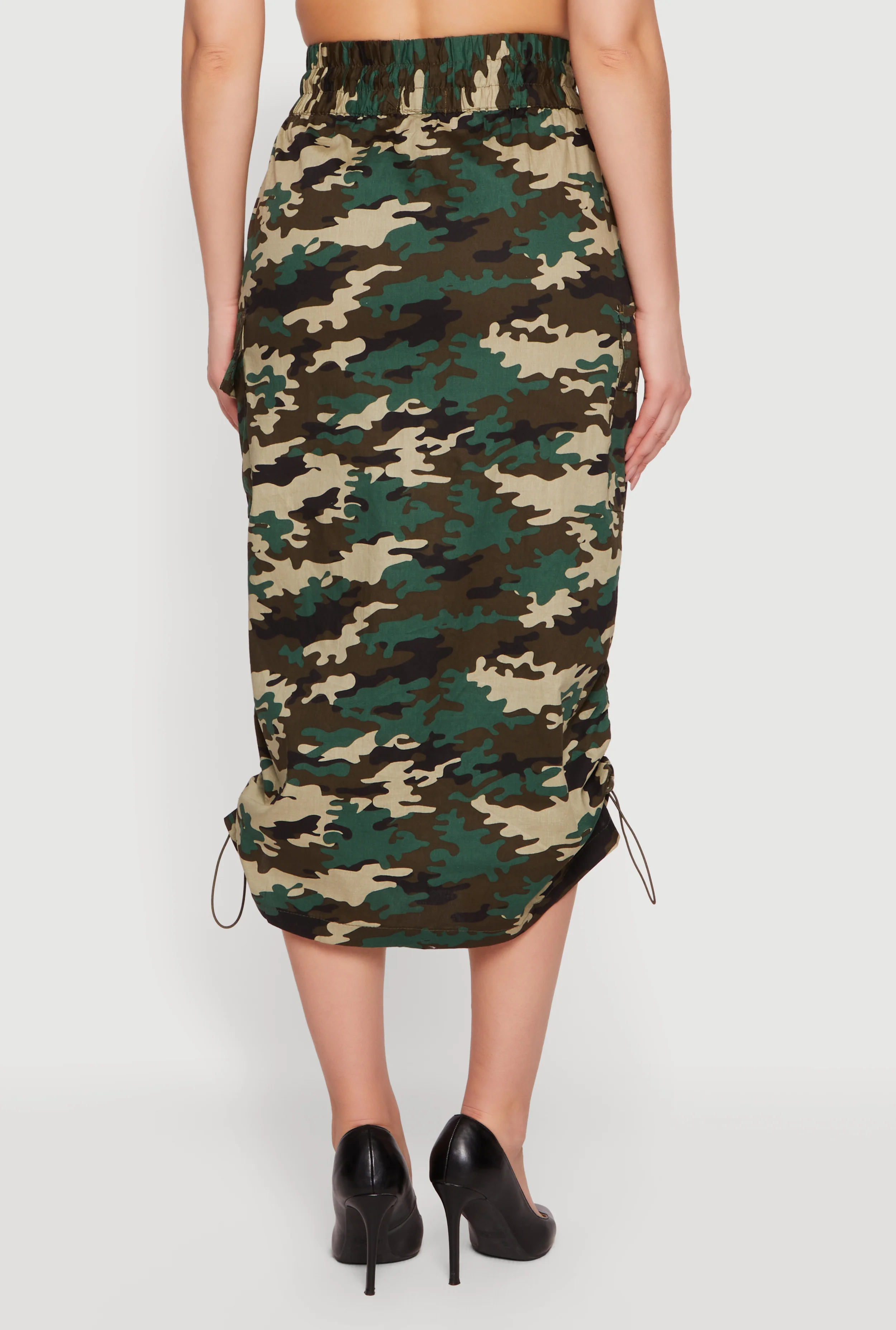 Drawstring High Waisted Camo Pencil Skirt - Image 4
