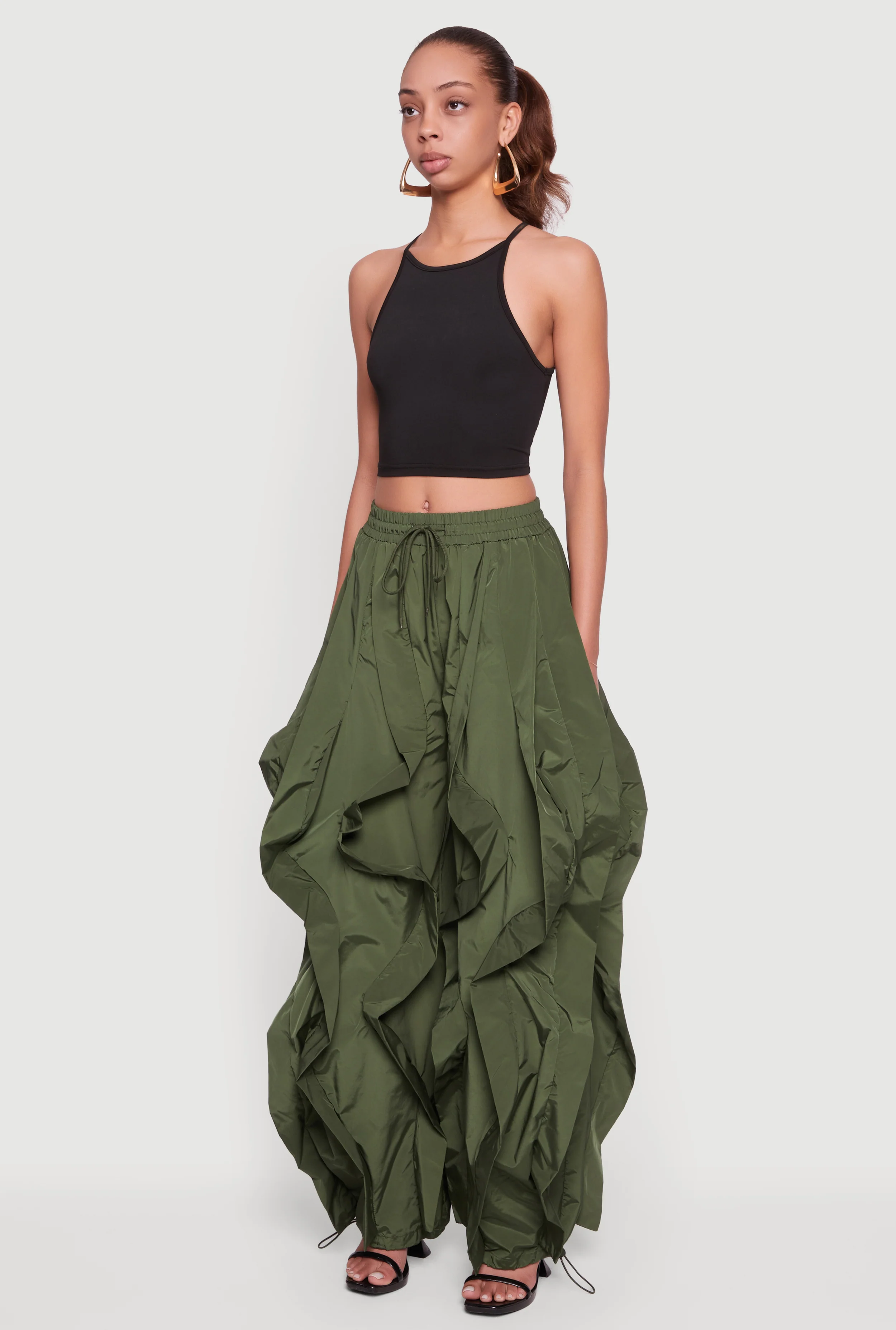 Drawstring Waist Ruffle Parachute Pants - Image 3
