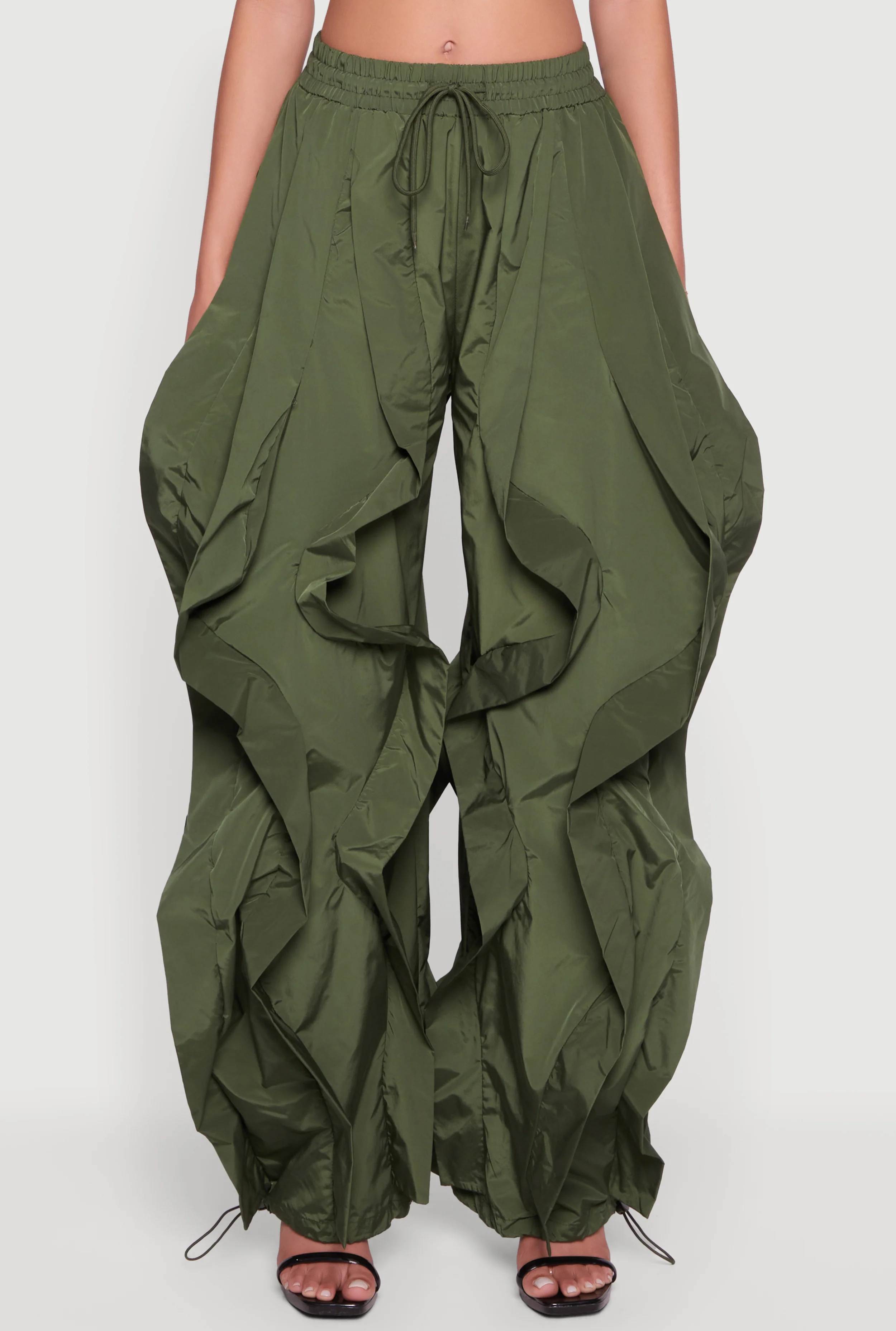 Drawstring Waist Ruffle Parachute Pants - Image 5