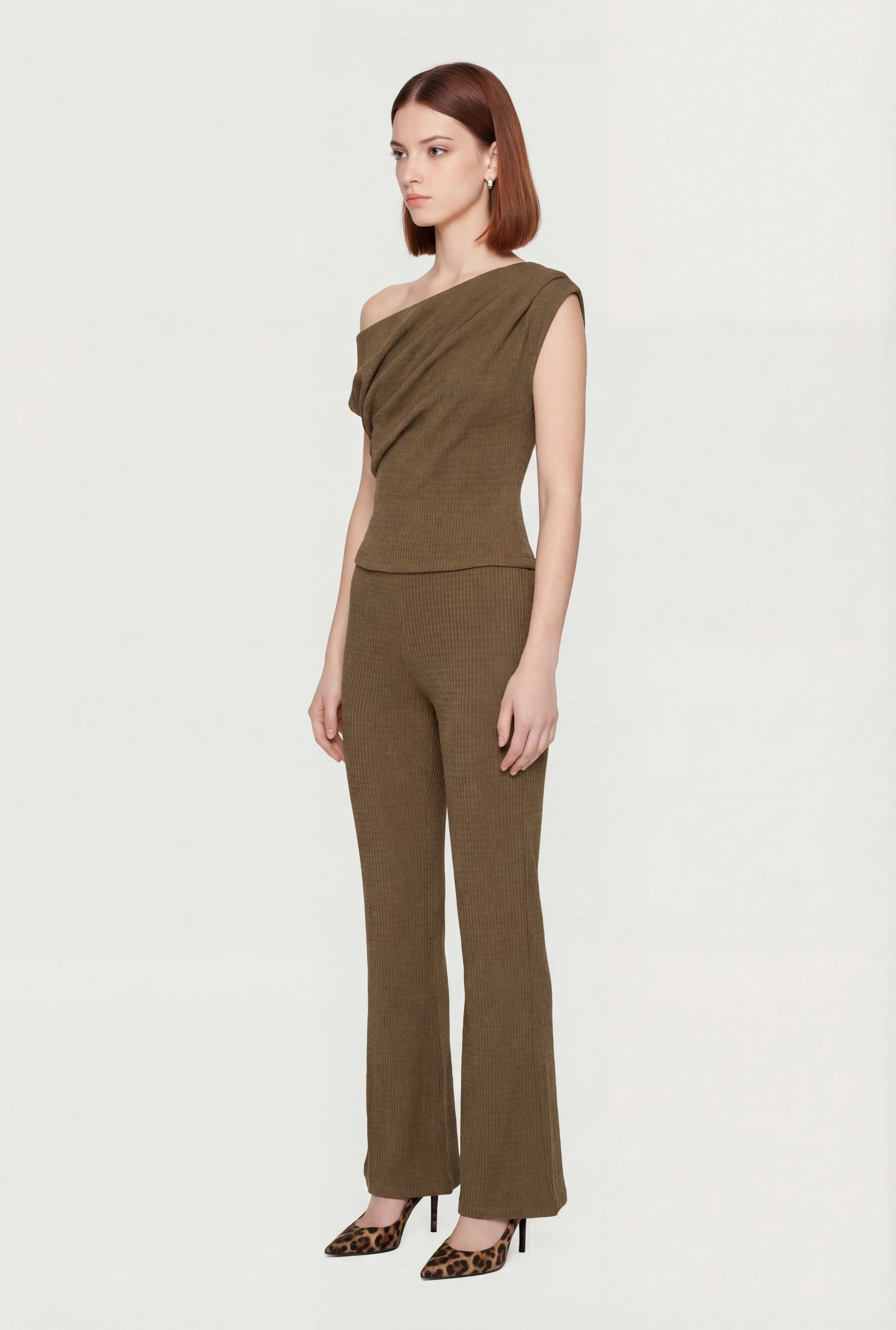 One Shoulder Cap Sleeve Textured Knit Blouse - Image 3