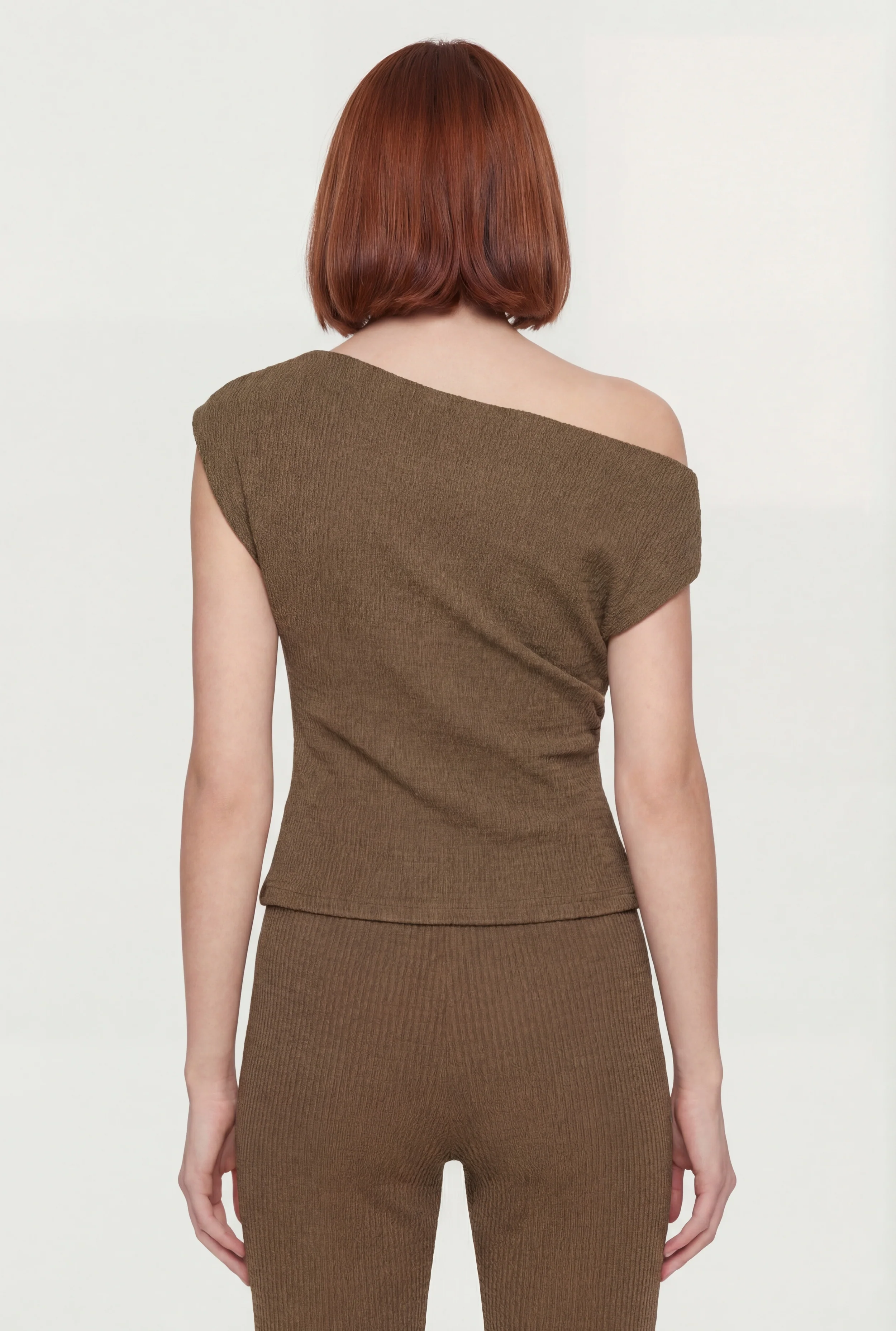 One Shoulder Cap Sleeve Textured Knit Blouse - Image 5