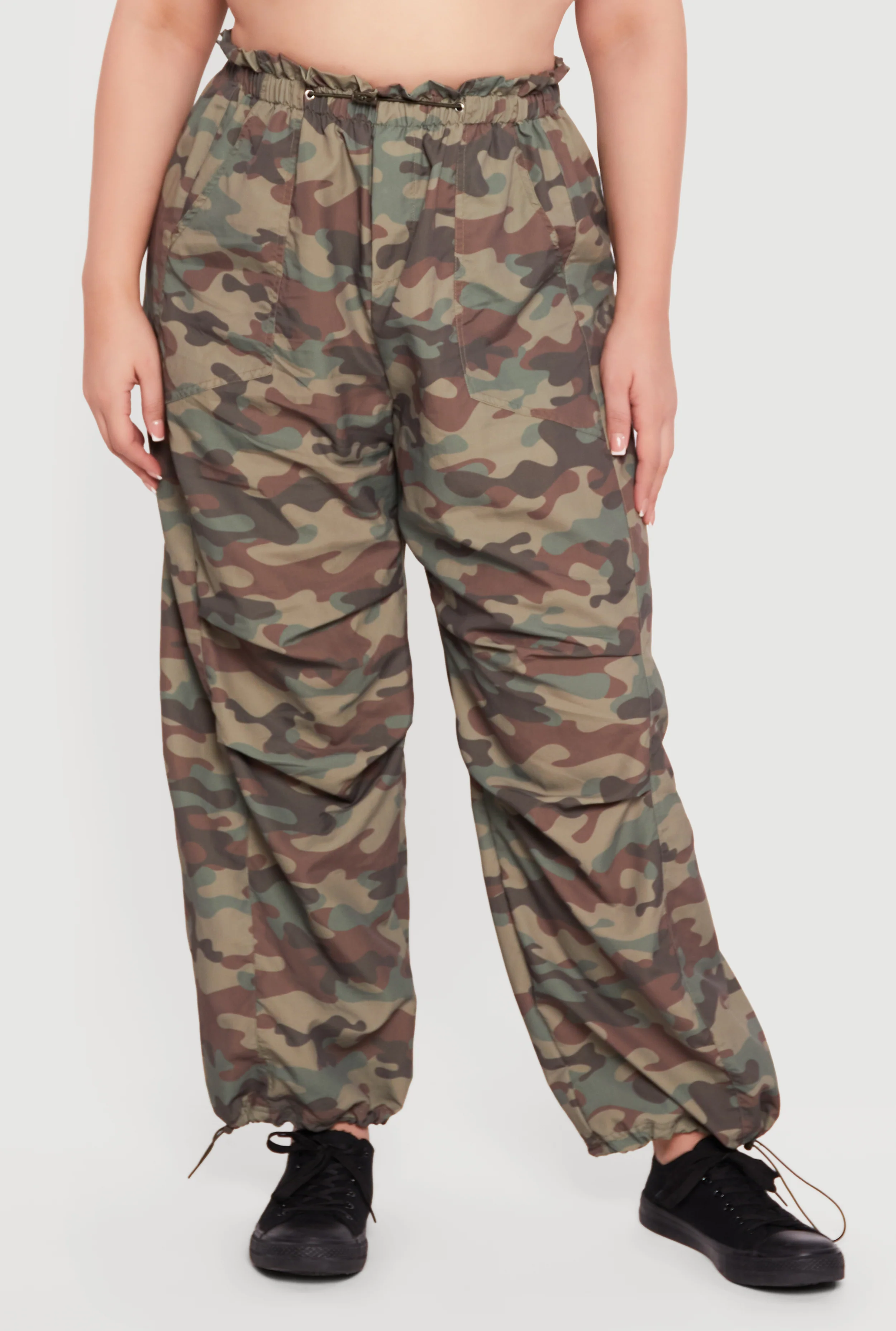 Plus Size Camouflage Toggle Drawstring Cargo Joggers - Image 3