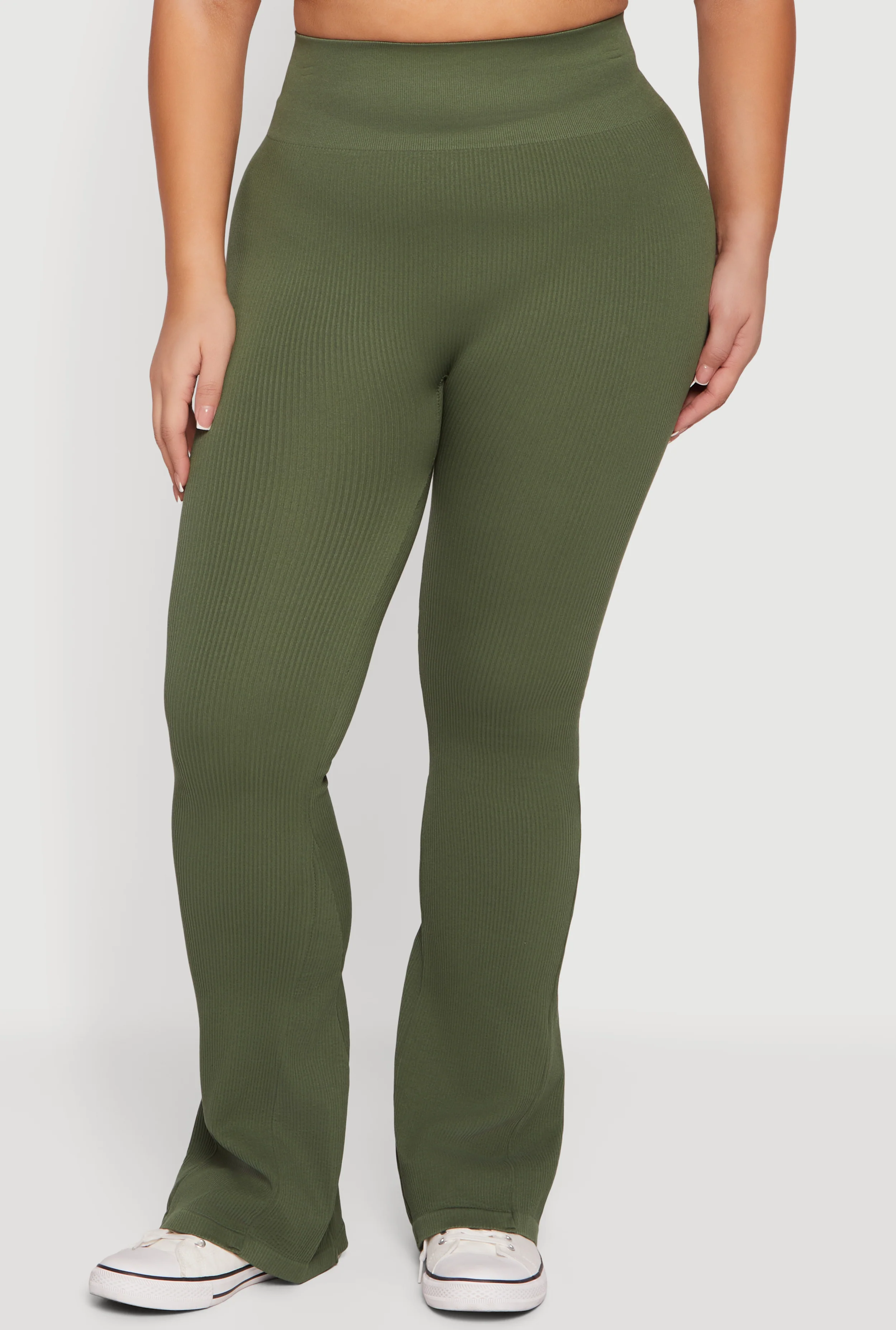 Plus Size Seamless Rib Knit Flare Leg Pants - Image 3