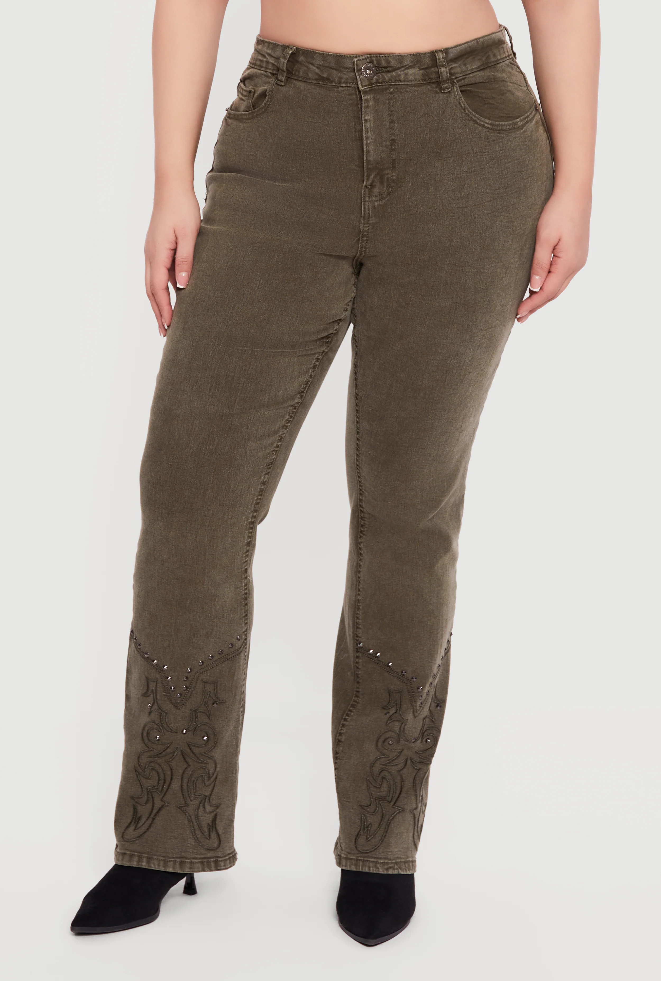 Plus Size Western Decorative Stitch Straight Leg Jeans - Image 3