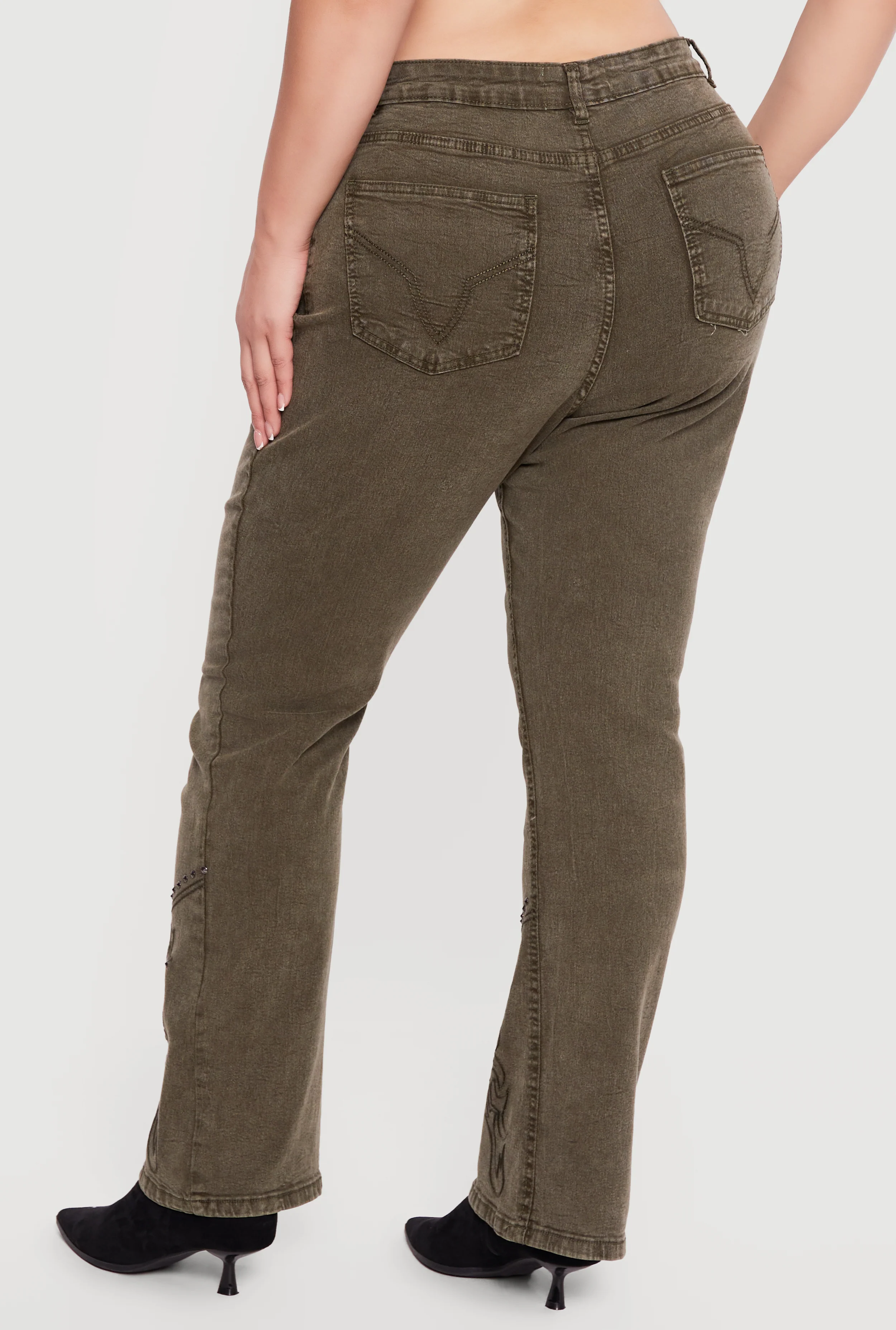 Plus Size Western Decorative Stitch Straight Leg Jeans - Image 5