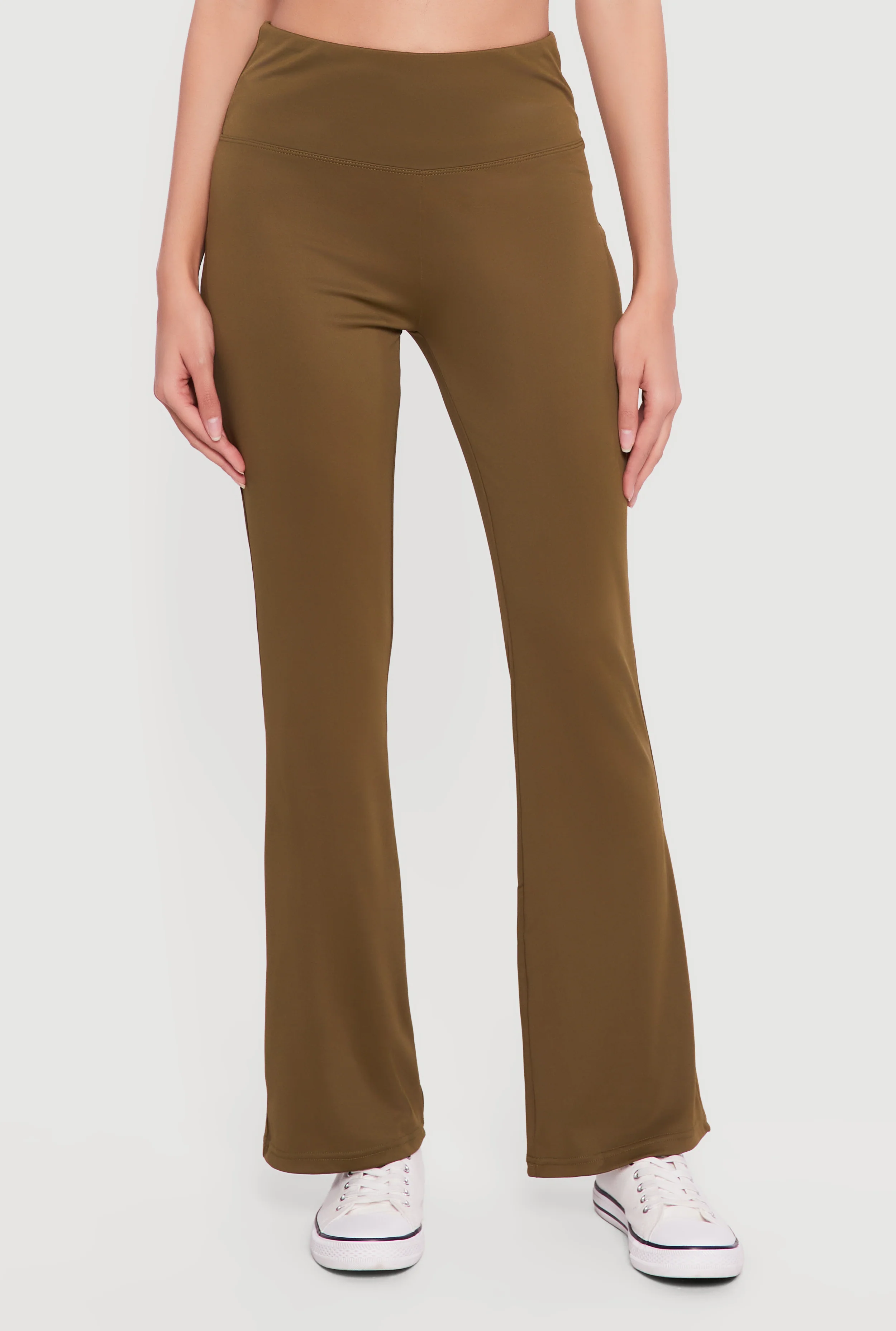 Solid High Waisted Flare Leg Yoga Pants - Image 3