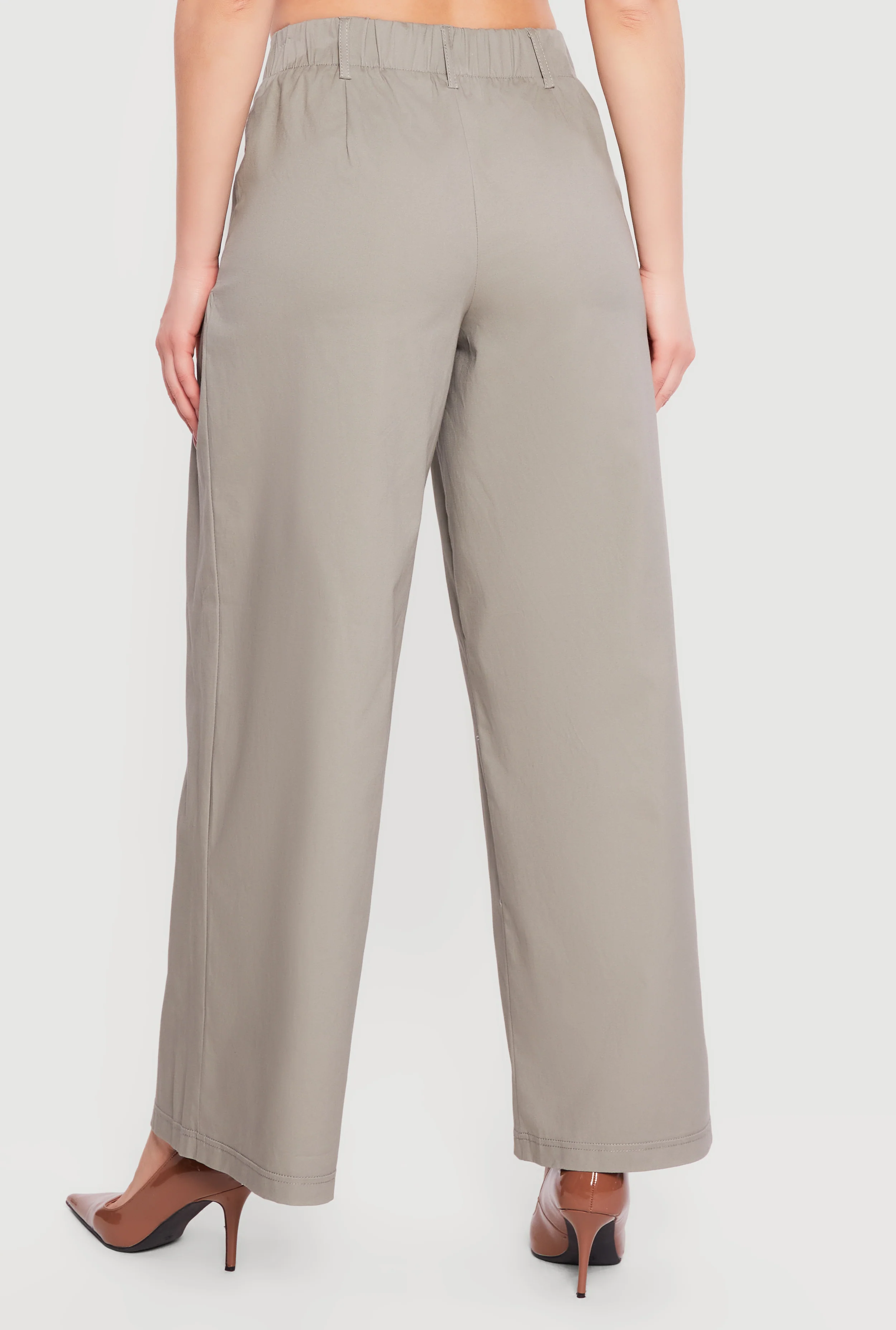 Solid Twill Wide Leg Palazzo Pants - Image 5