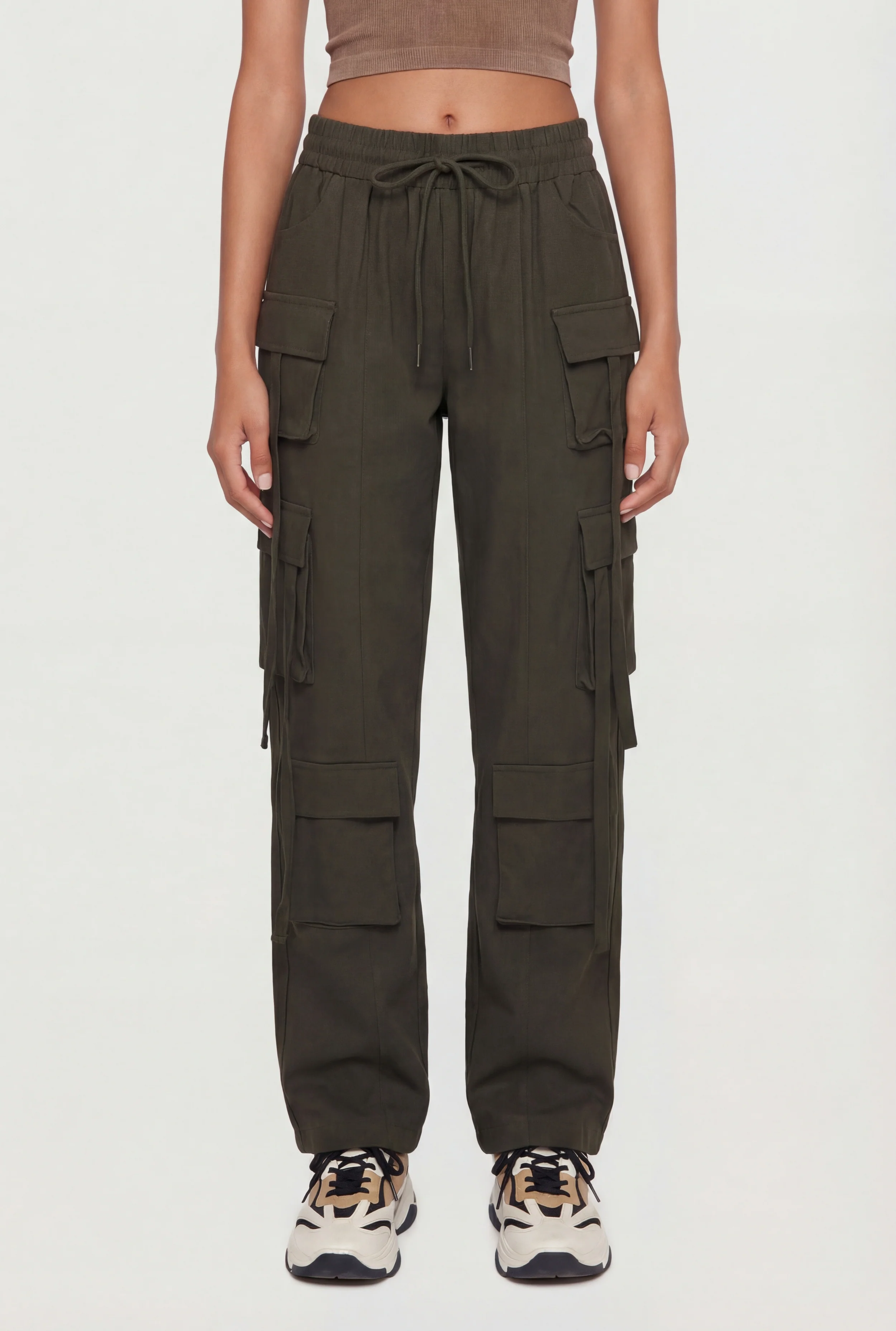 Trendy Drawstring Waist Cargo Pants - Image 3