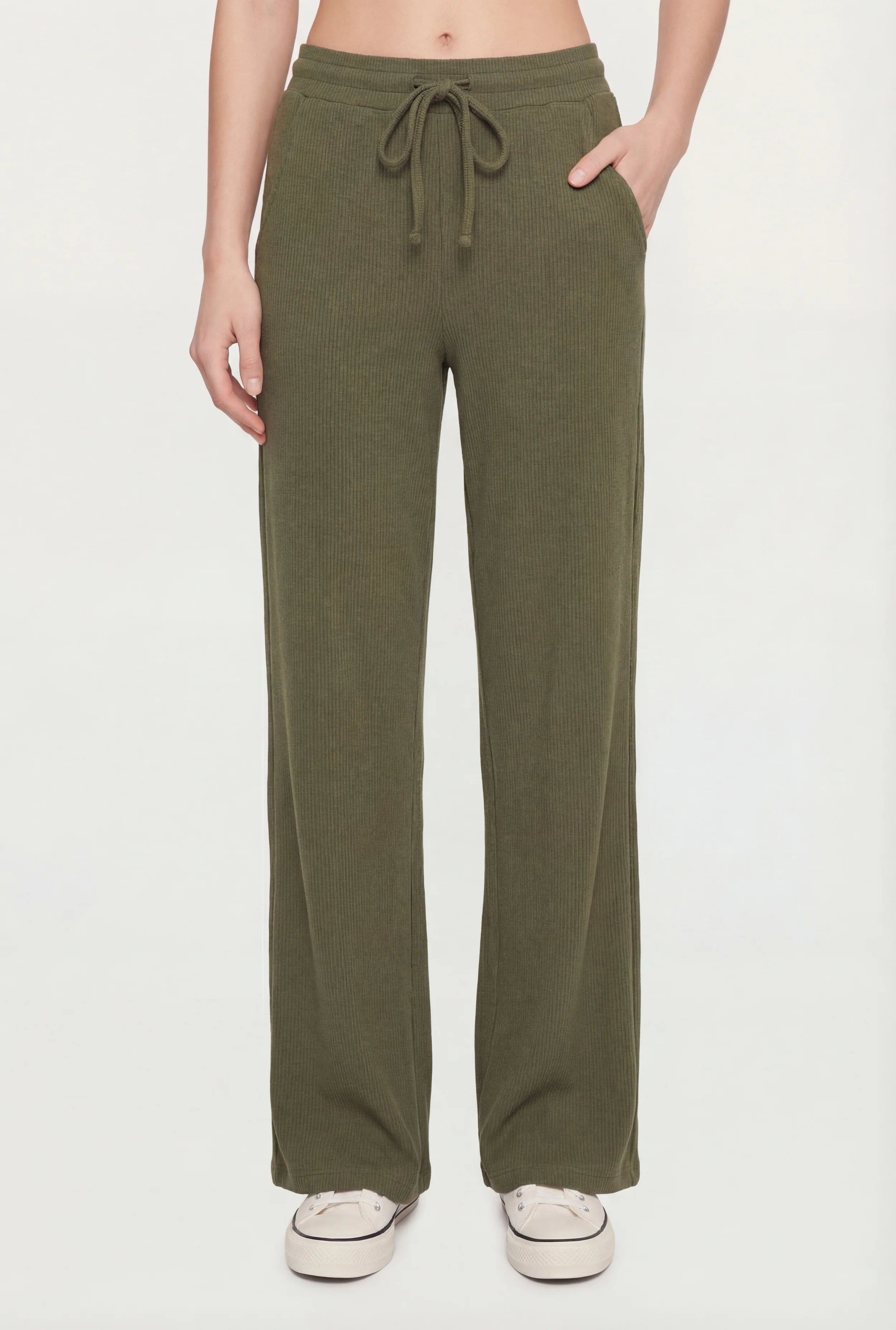 Waffle Knit Drawstring Waist Pants - Image 3